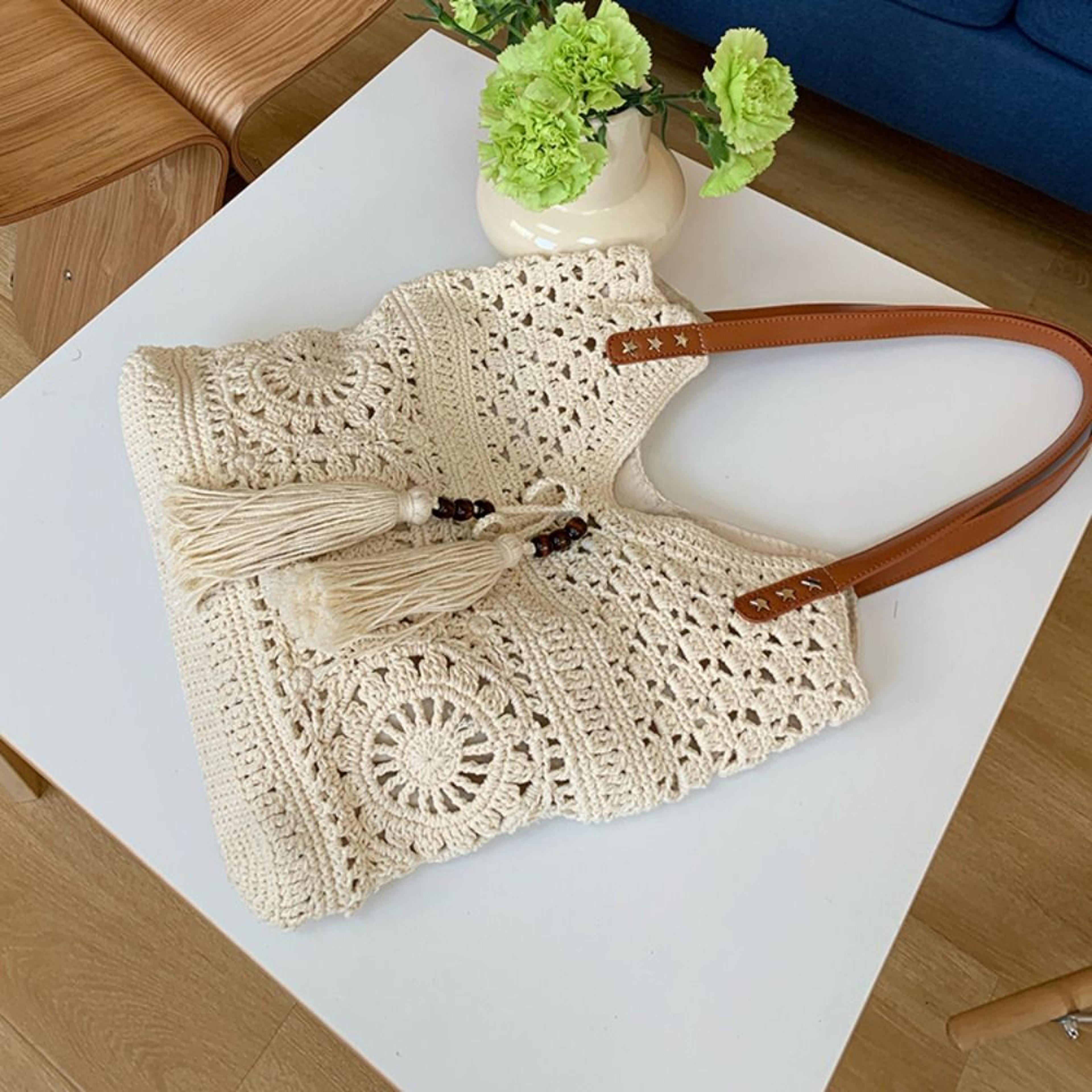 handmade bohemian crochet tote bag for casual summer style