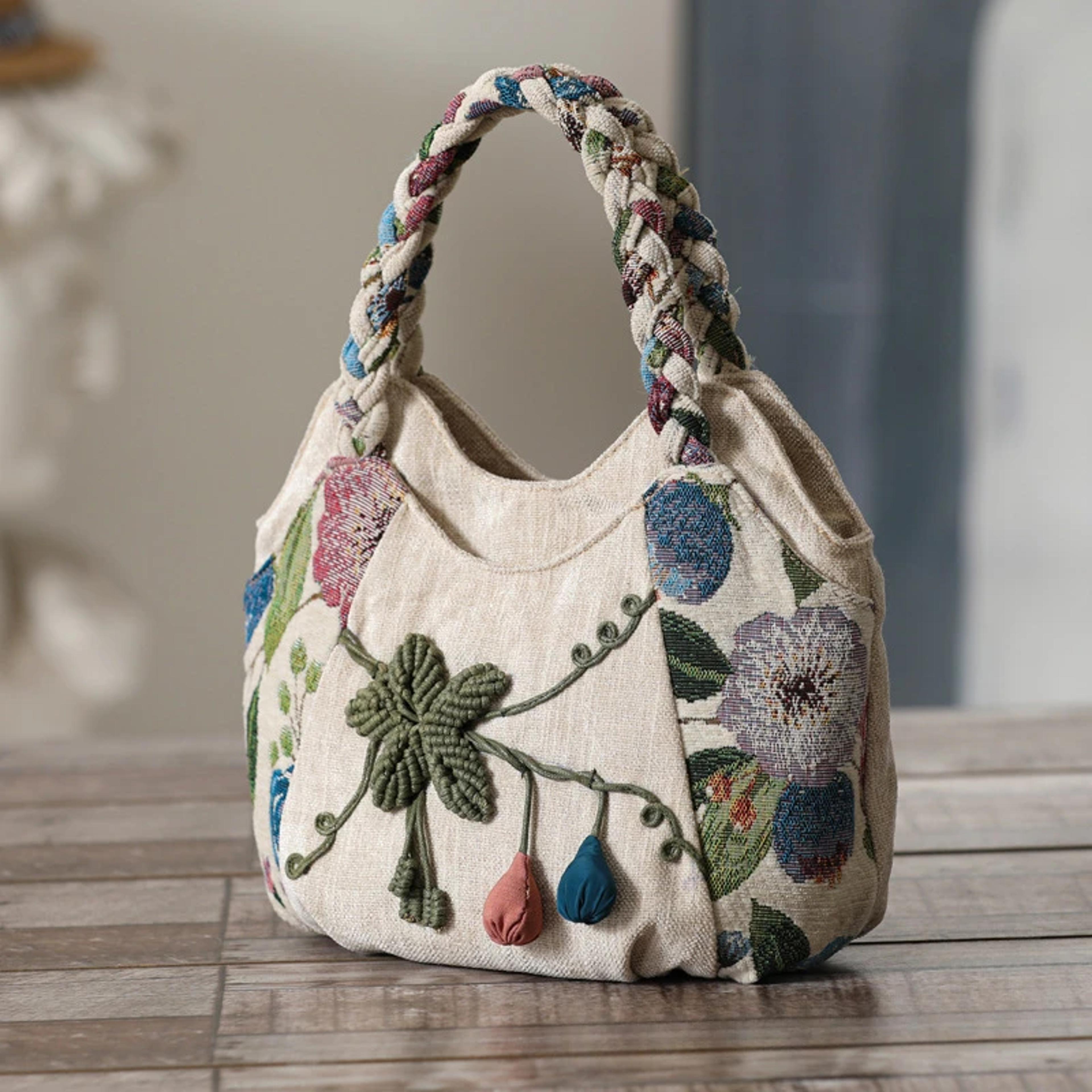 ethnic style canvas handbag with embroidery
