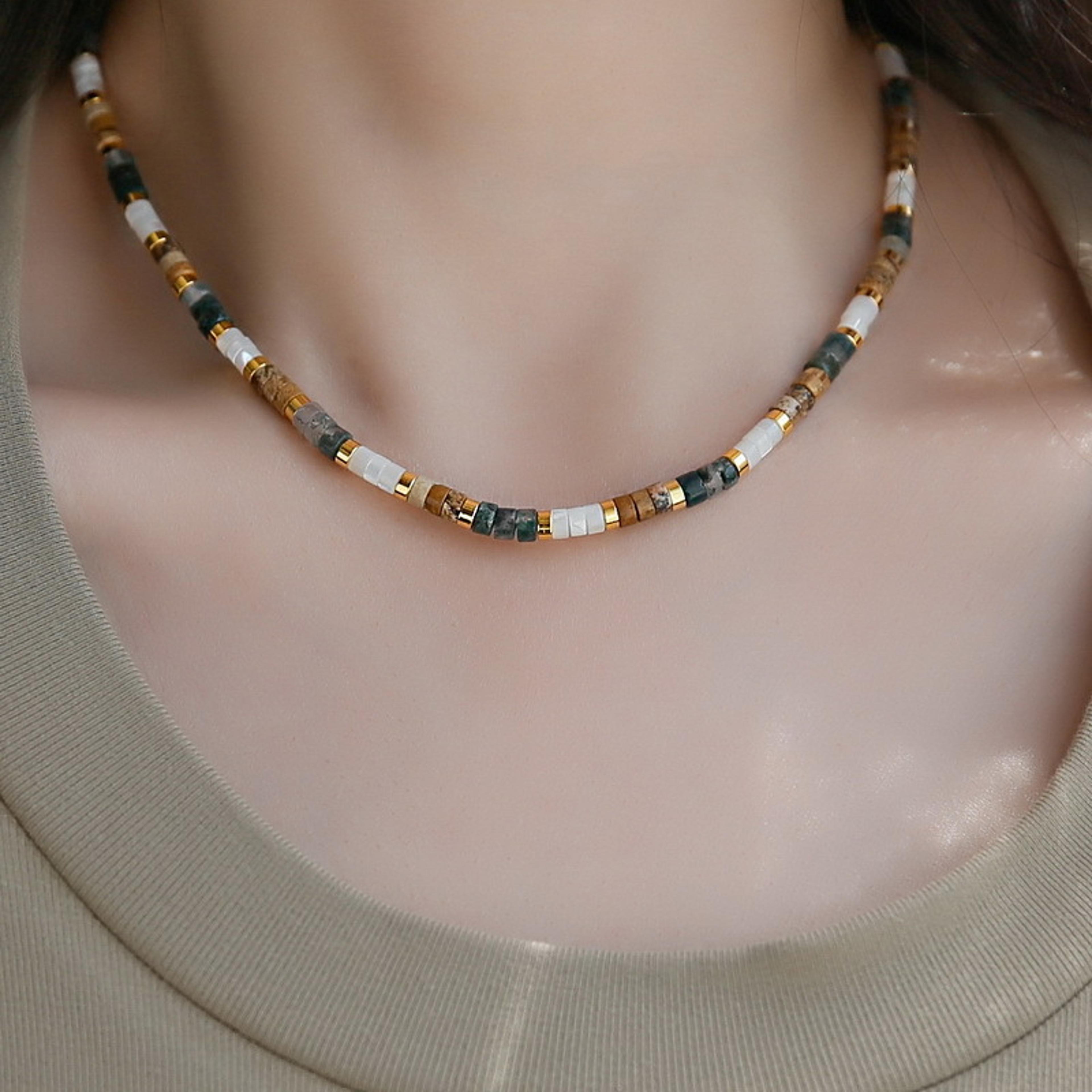 handmade natural stone beaded necklace