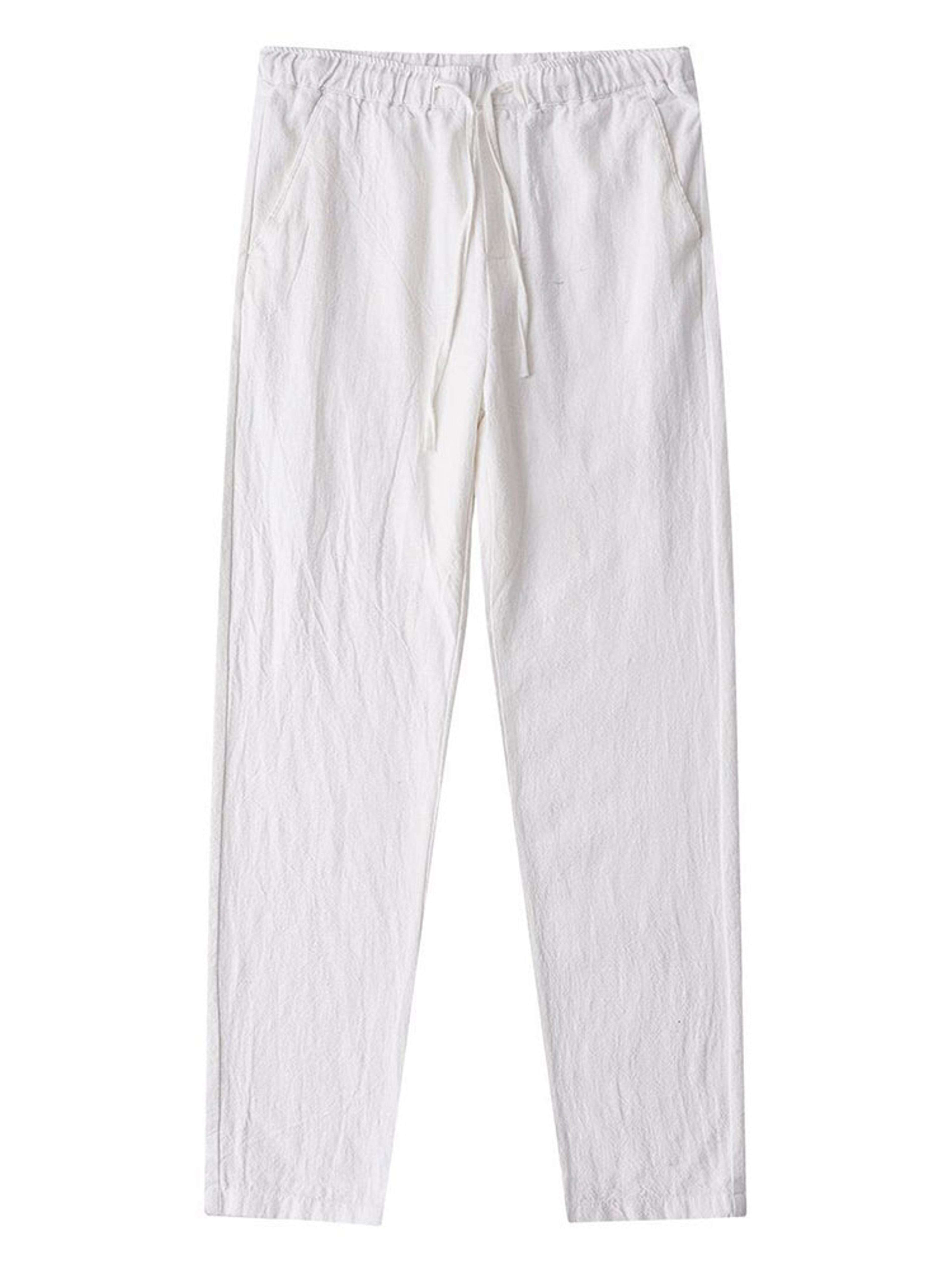 men casual cotton linen wide leg chino pants