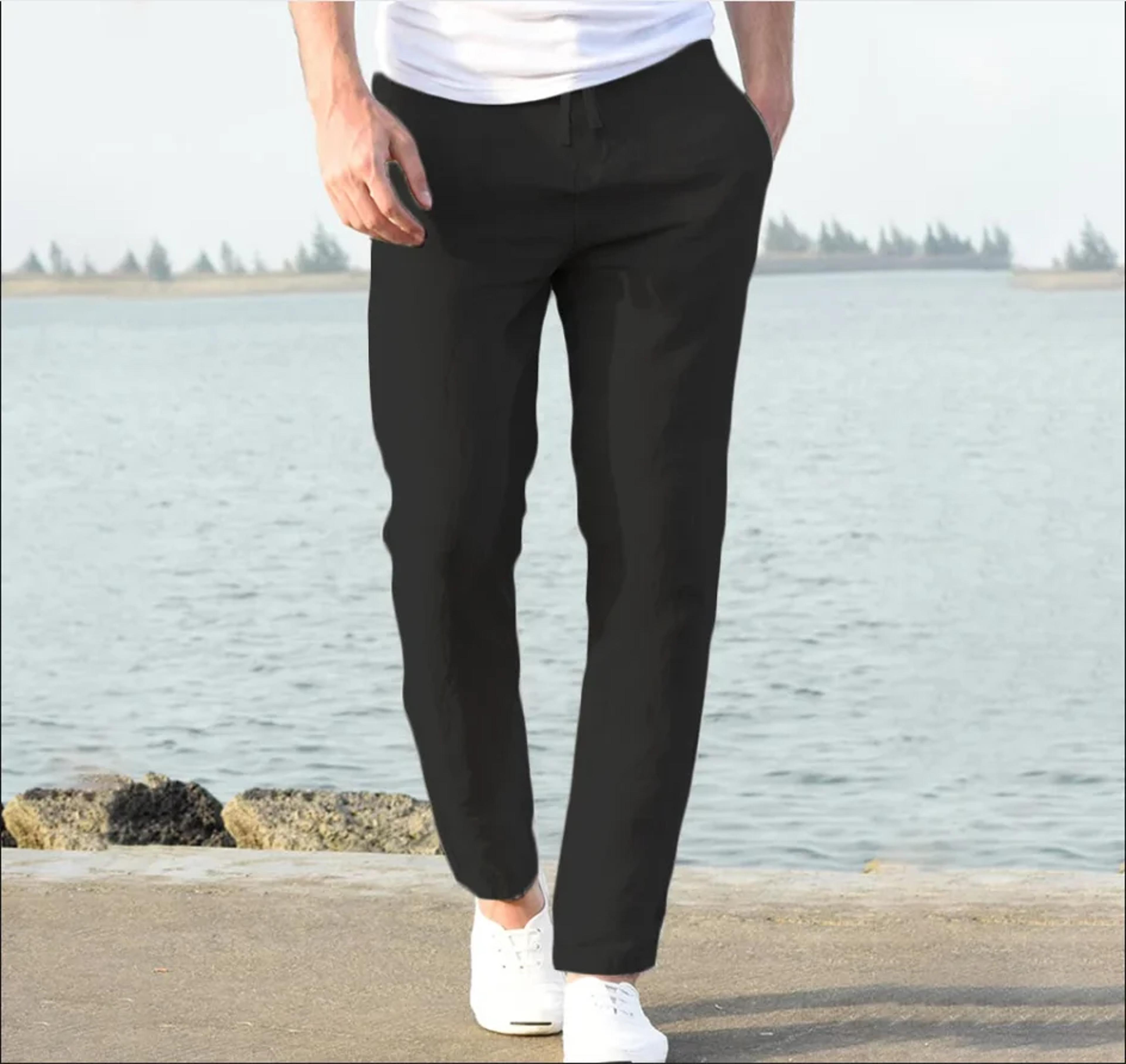 men's lightweight cotton linen beach pants for summer vacation