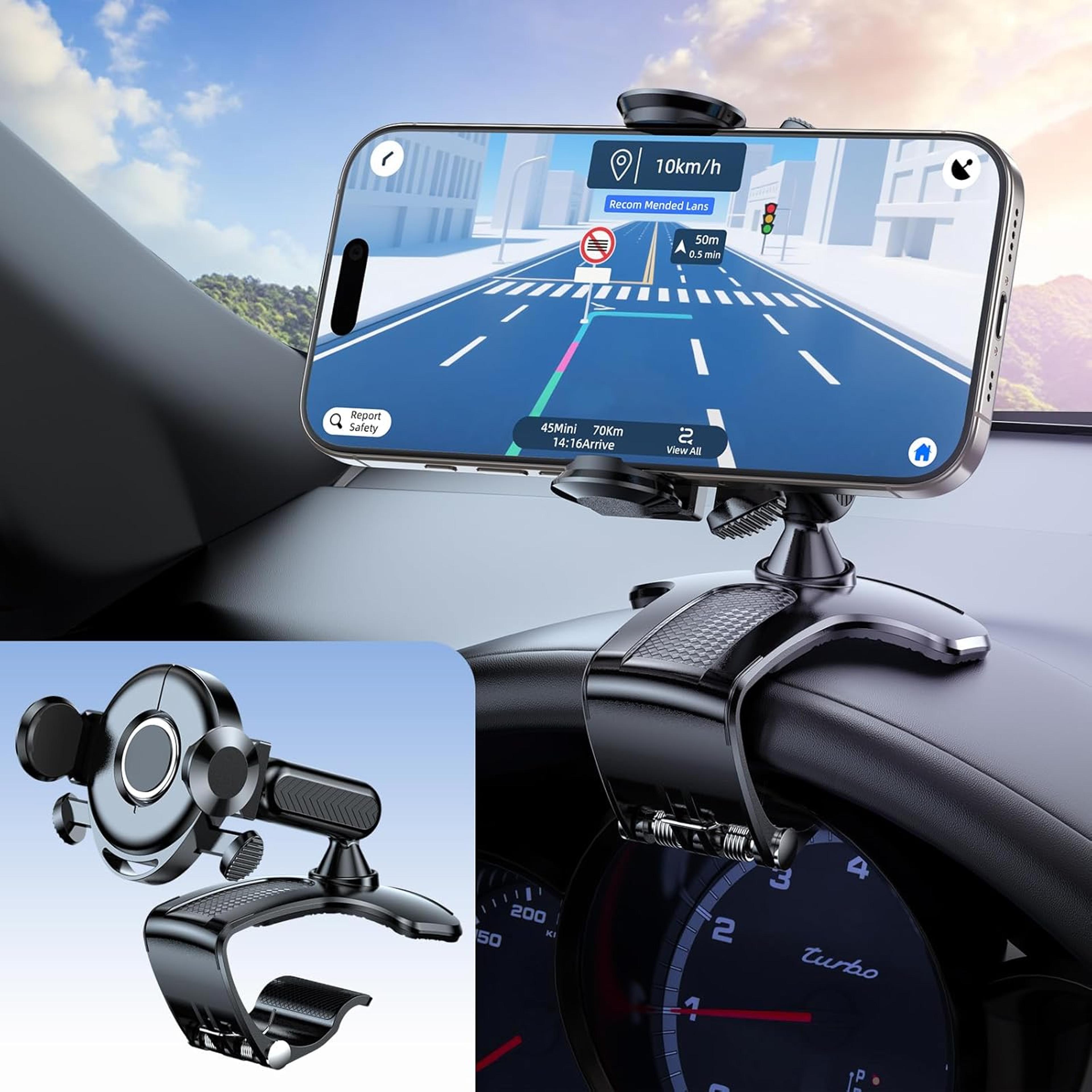 clip mount stand for car, dashboard cell phone holder, convenient and secure