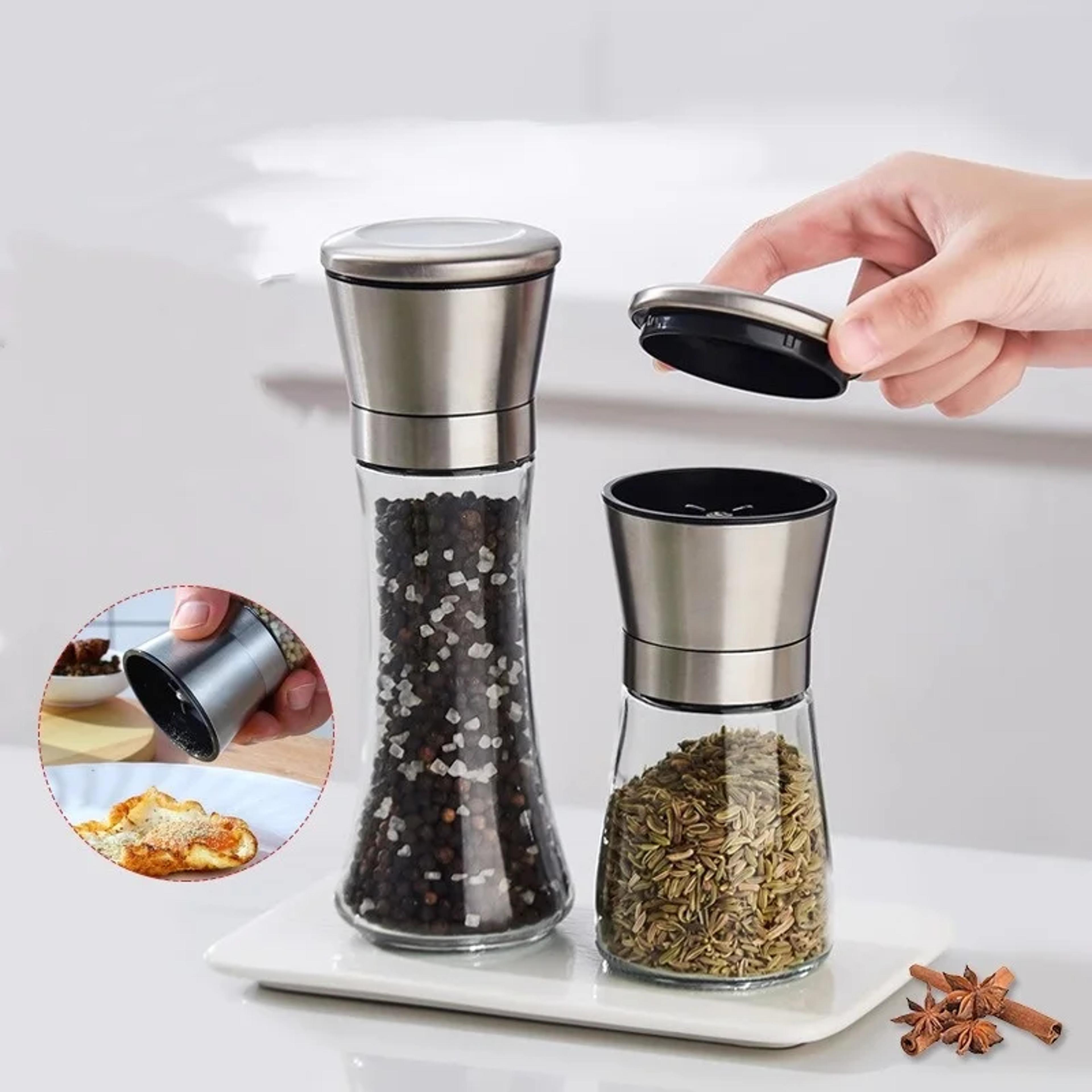stainless steel glass pepper grinder, salt and pepper mill manual spice grinder for kitchen gadgets