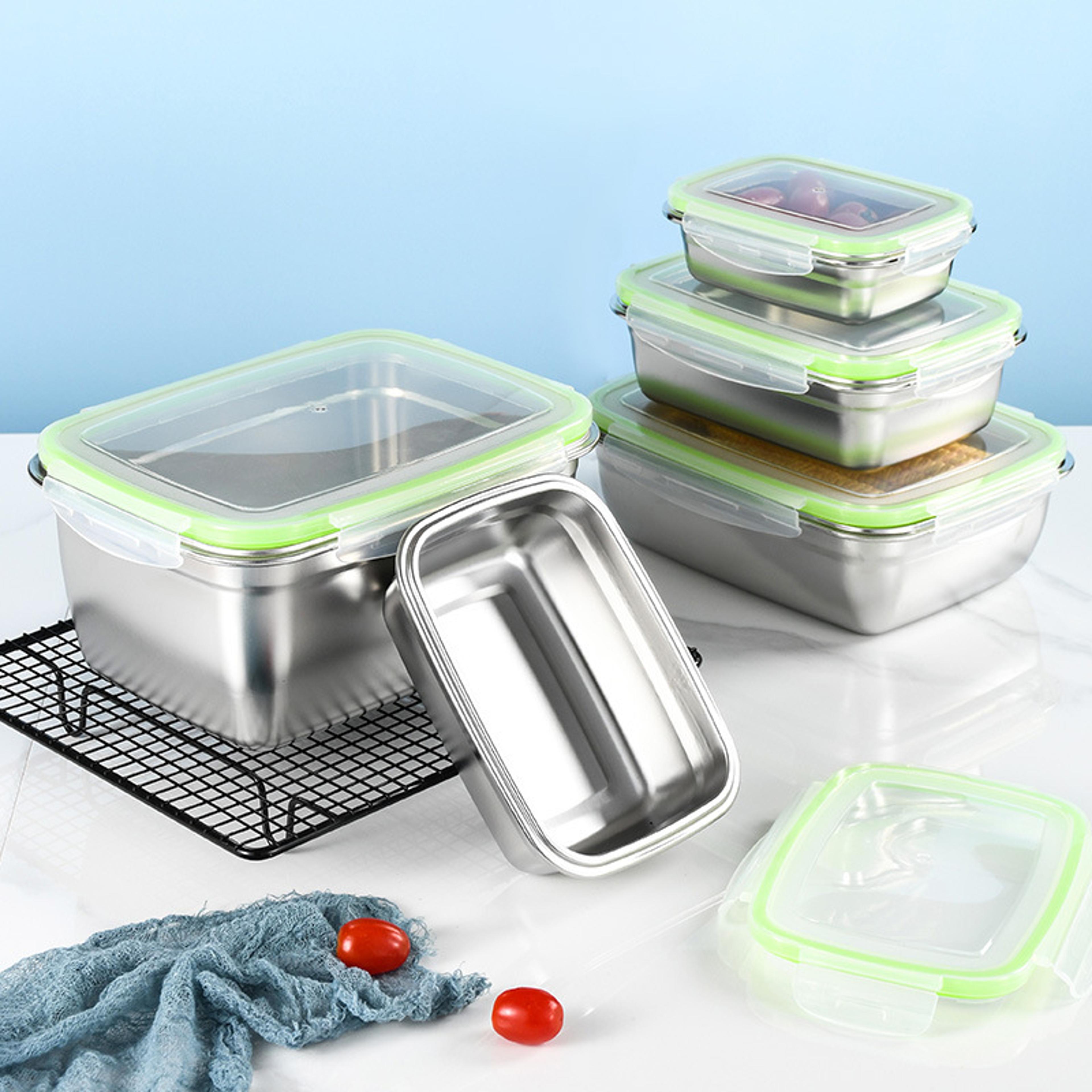 leak proof stainless steel fresh keeping box, fruit box with lid, dumpling container, refrigerated storage box for lunch