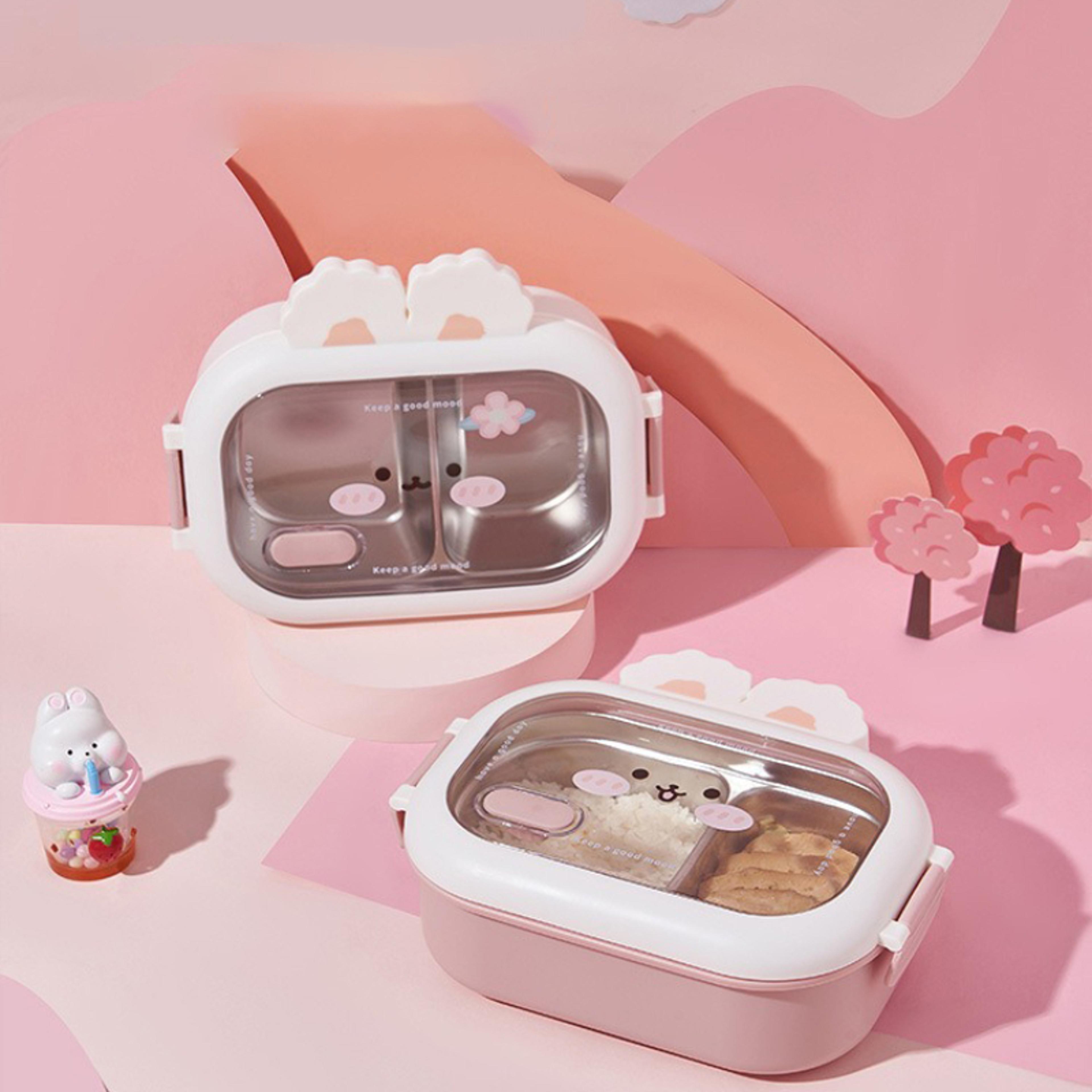 portable stainless steel lunch box with rabbit design, large capacity, sealed bento box for kids, perfect birthday gift