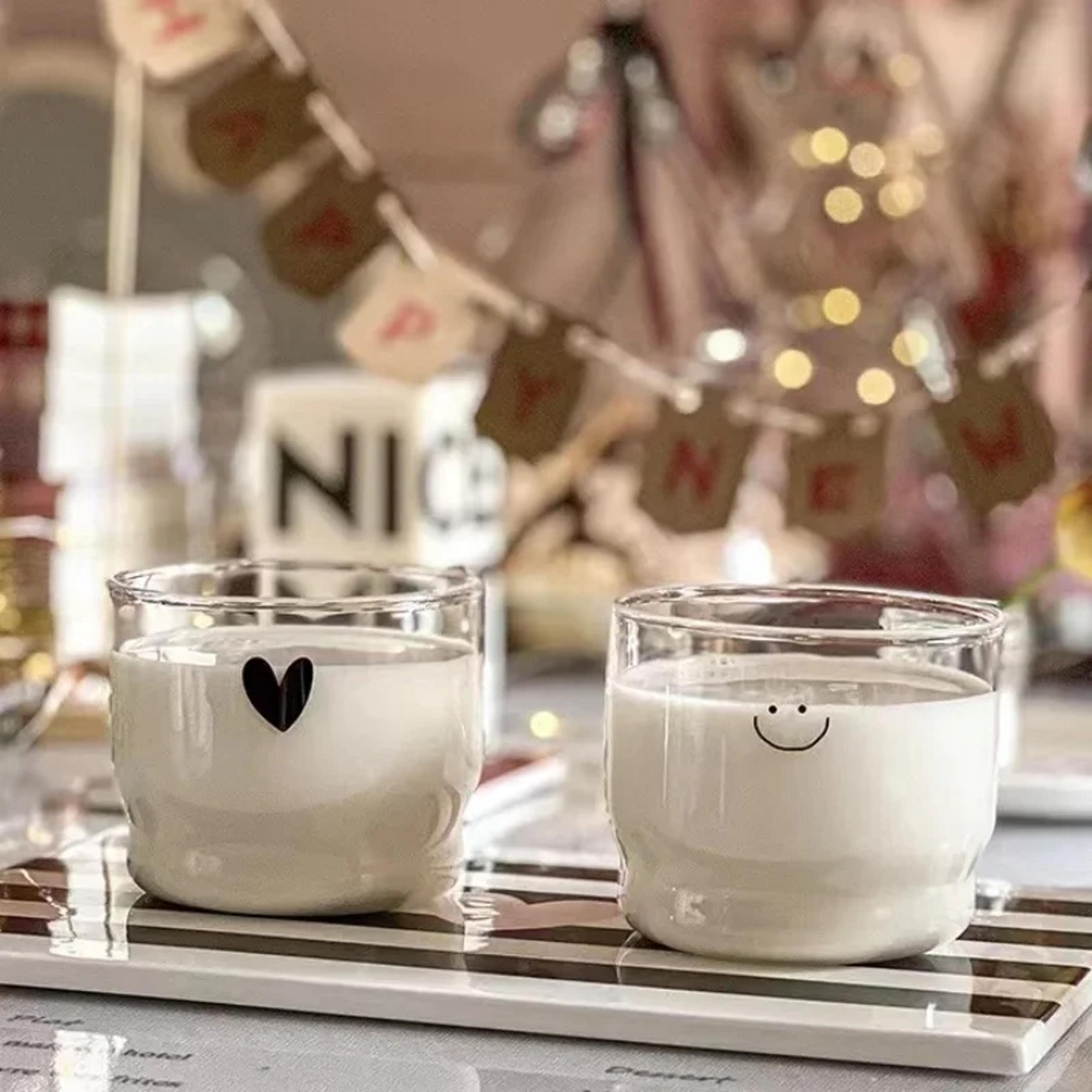 happy heart glass mug, transparent heat resistant tea, coffee & milk cups