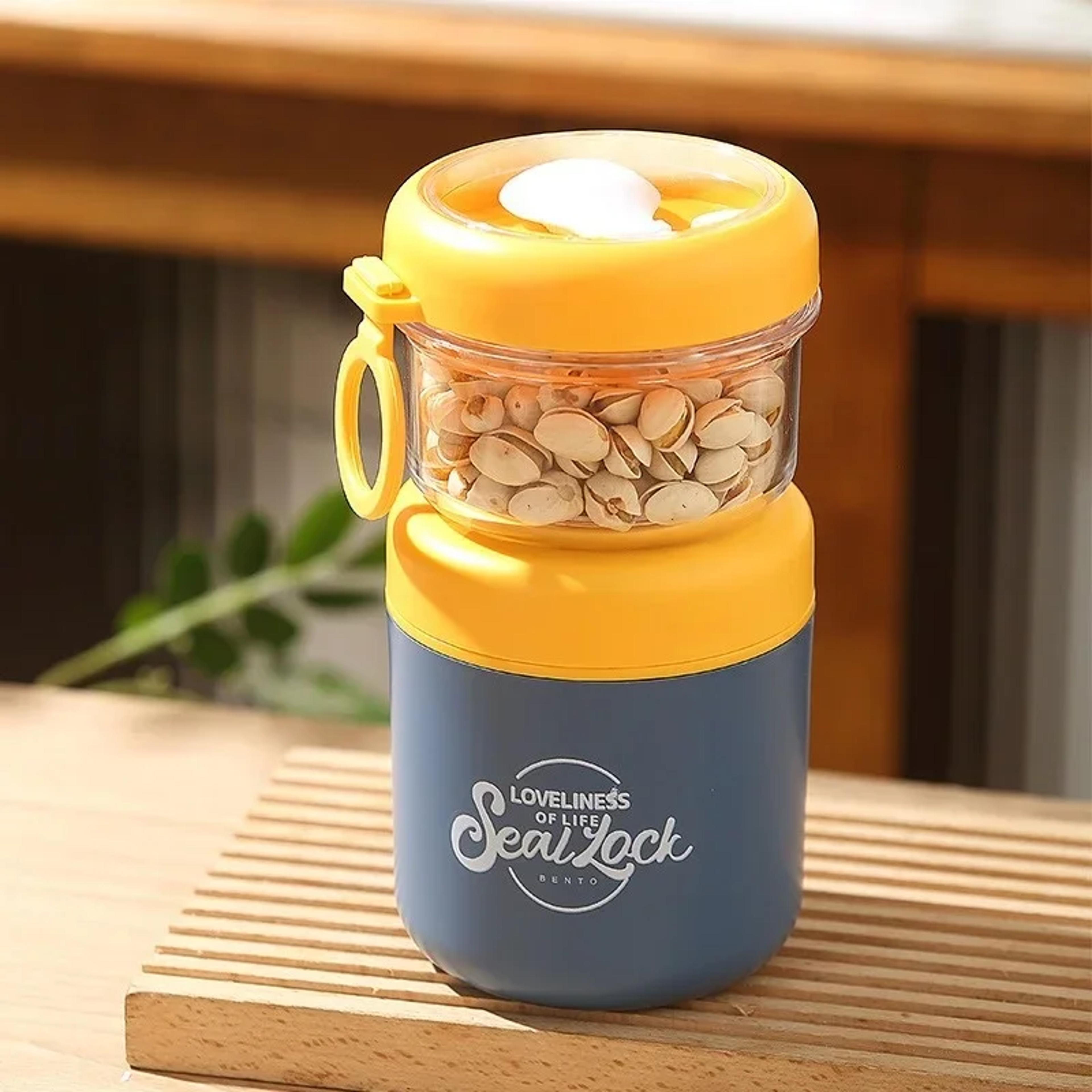 stainless steel double layer salad cup, oatmeal soup bowl with spoon, portable lunch box for students & office workers