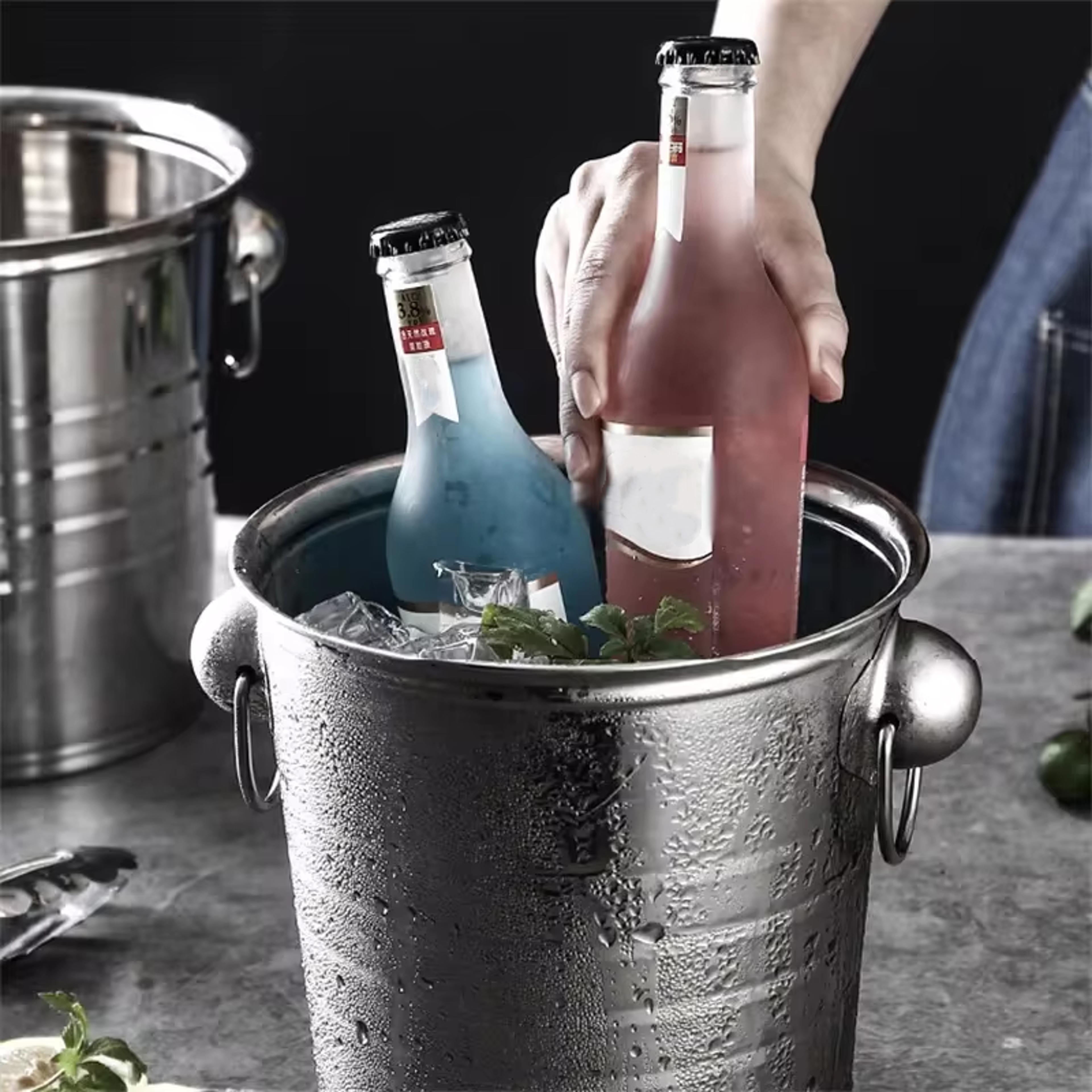 portable ice chiller cooler, stainless steel ice bucket with comfortable handle, two-ear wine tooling bar