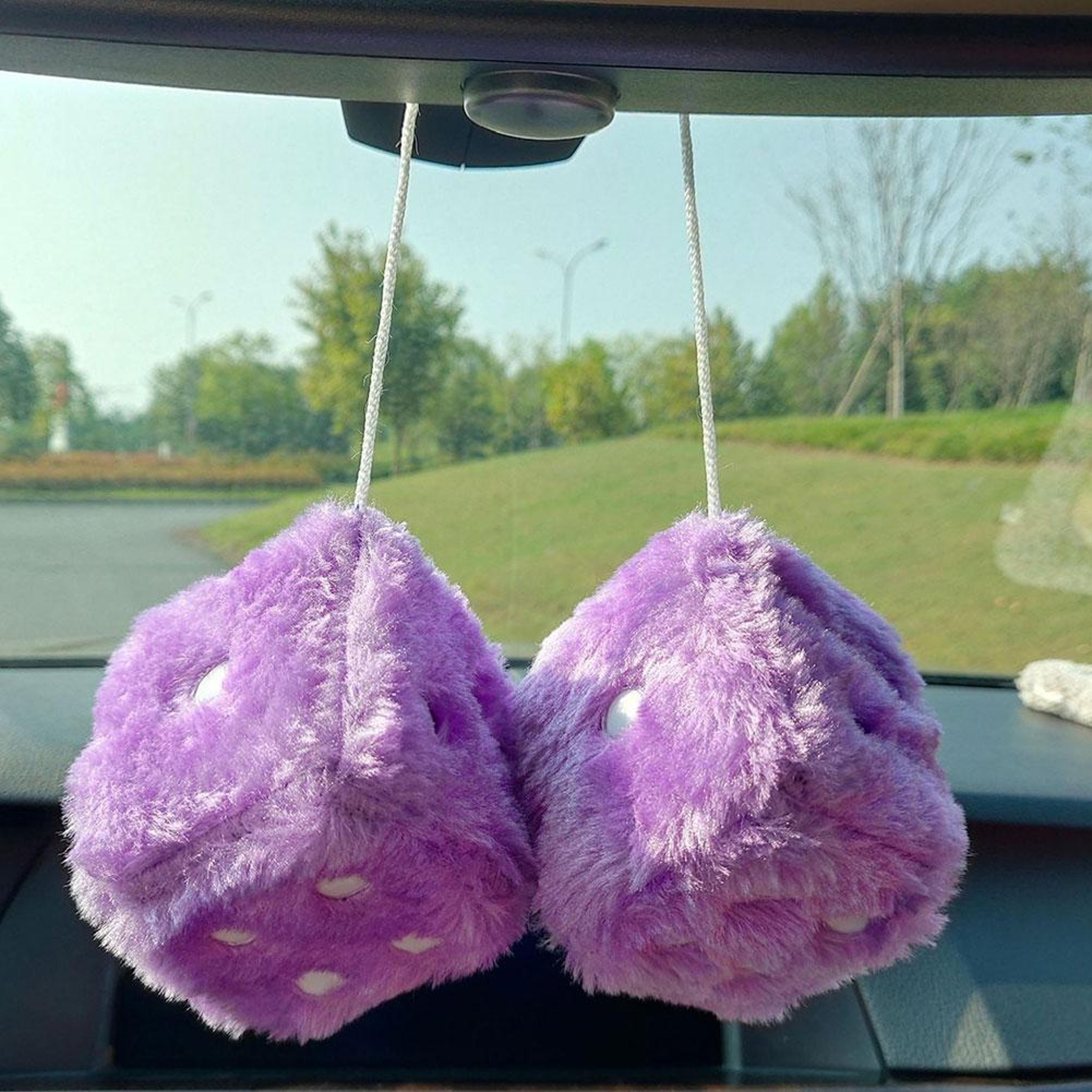 anime car decoration accessories, big long hair hot stamping dot dice plush toy cube pendant, auto pendant