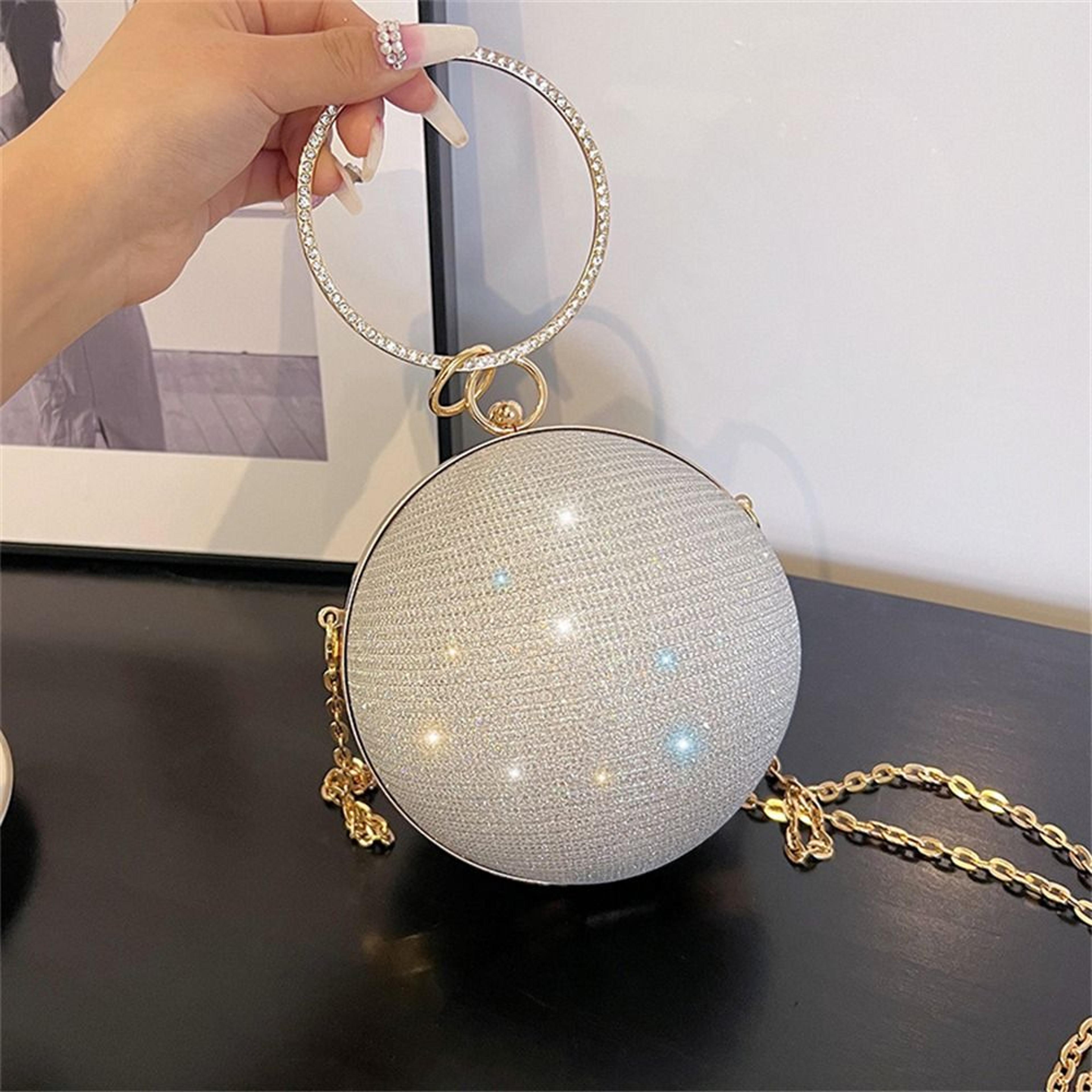 gold rhinestone decor evening clutch bag - luxury women's banquet shoulder handbag