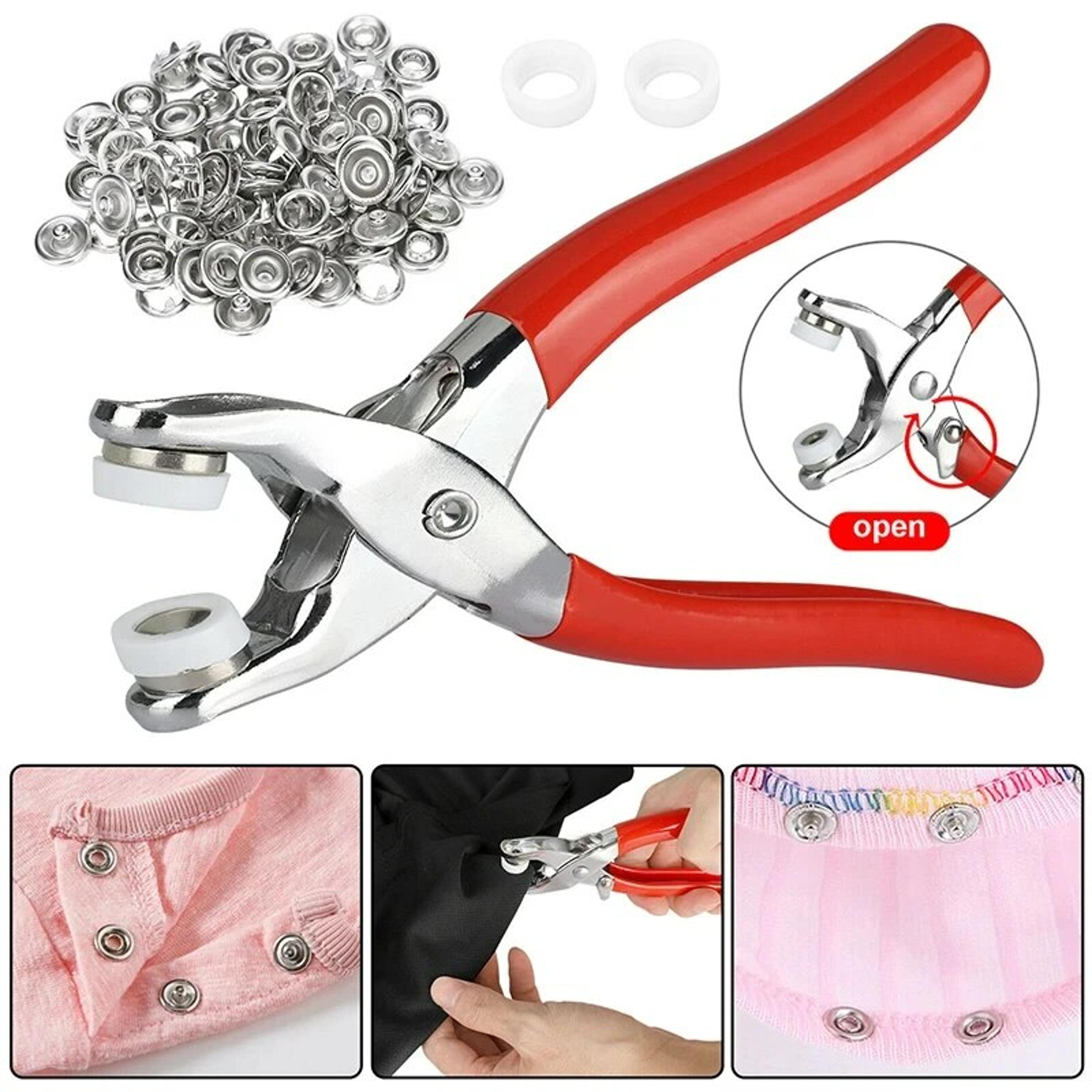 prong ring snap button set with press pliers – copper rivet tool for diy projects