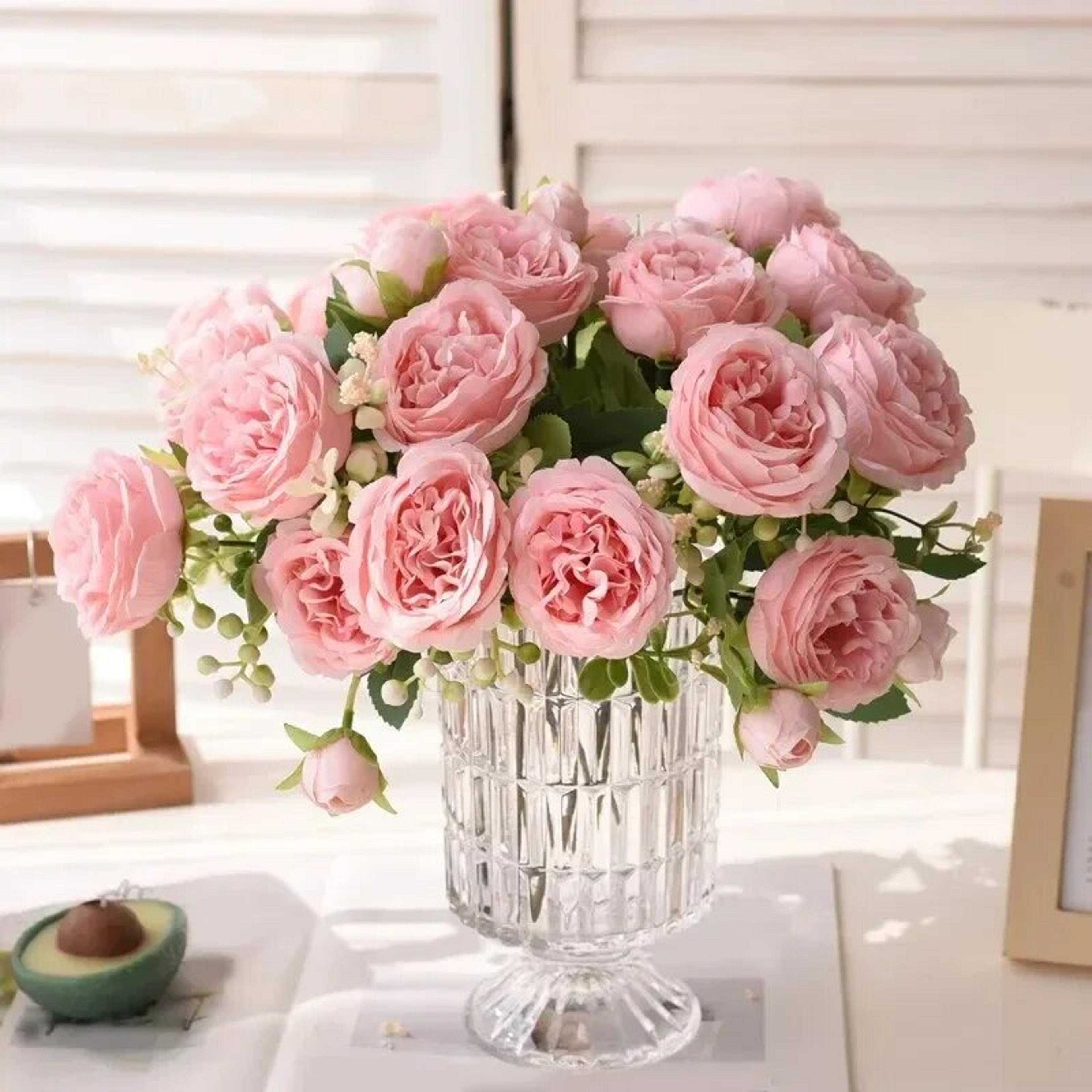 rose pink silk peony bouquet - artificial flower for wedding & home decor