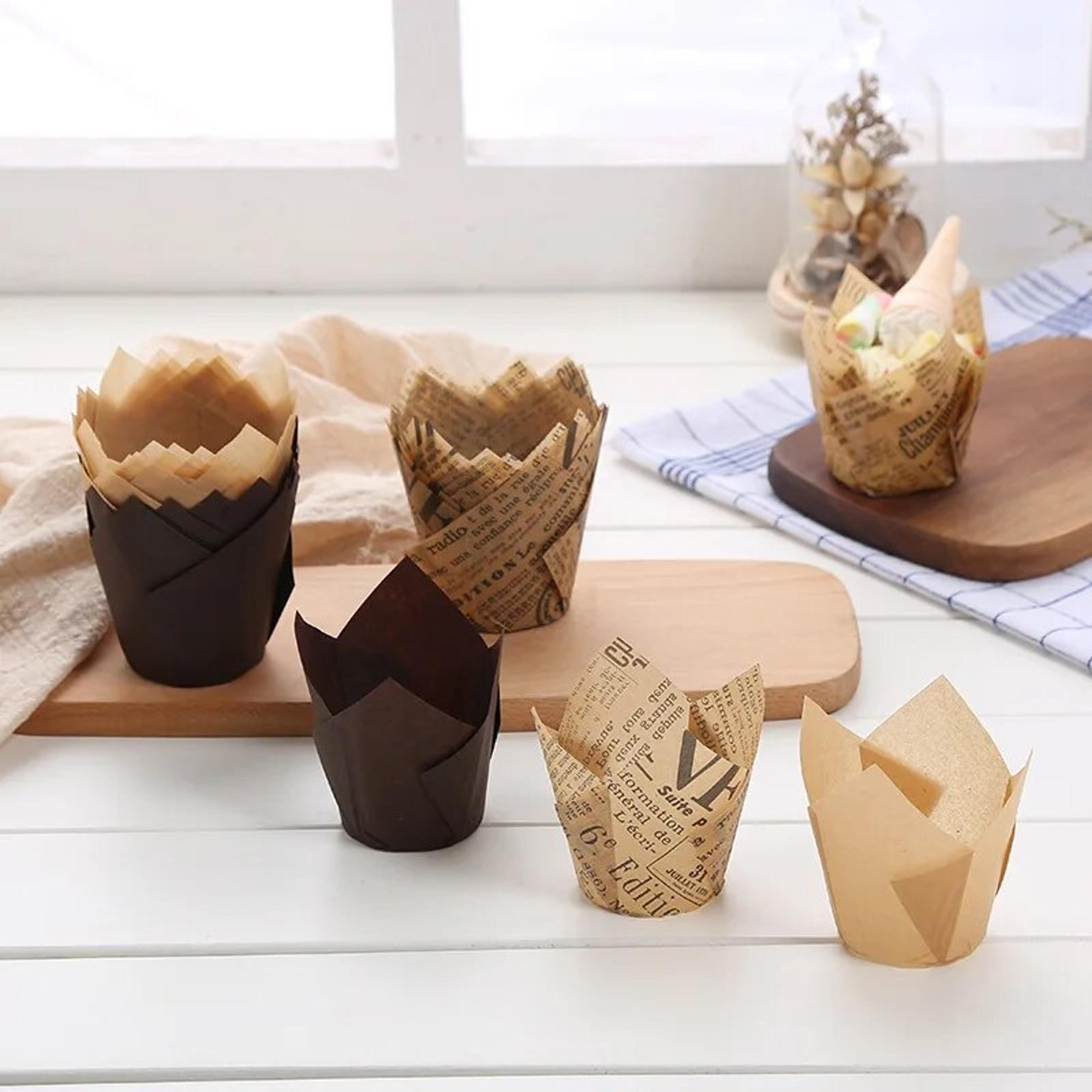 tulip baking paper cups – oil-proof, high-temp resistant disposable cup for muffins & cupcakes