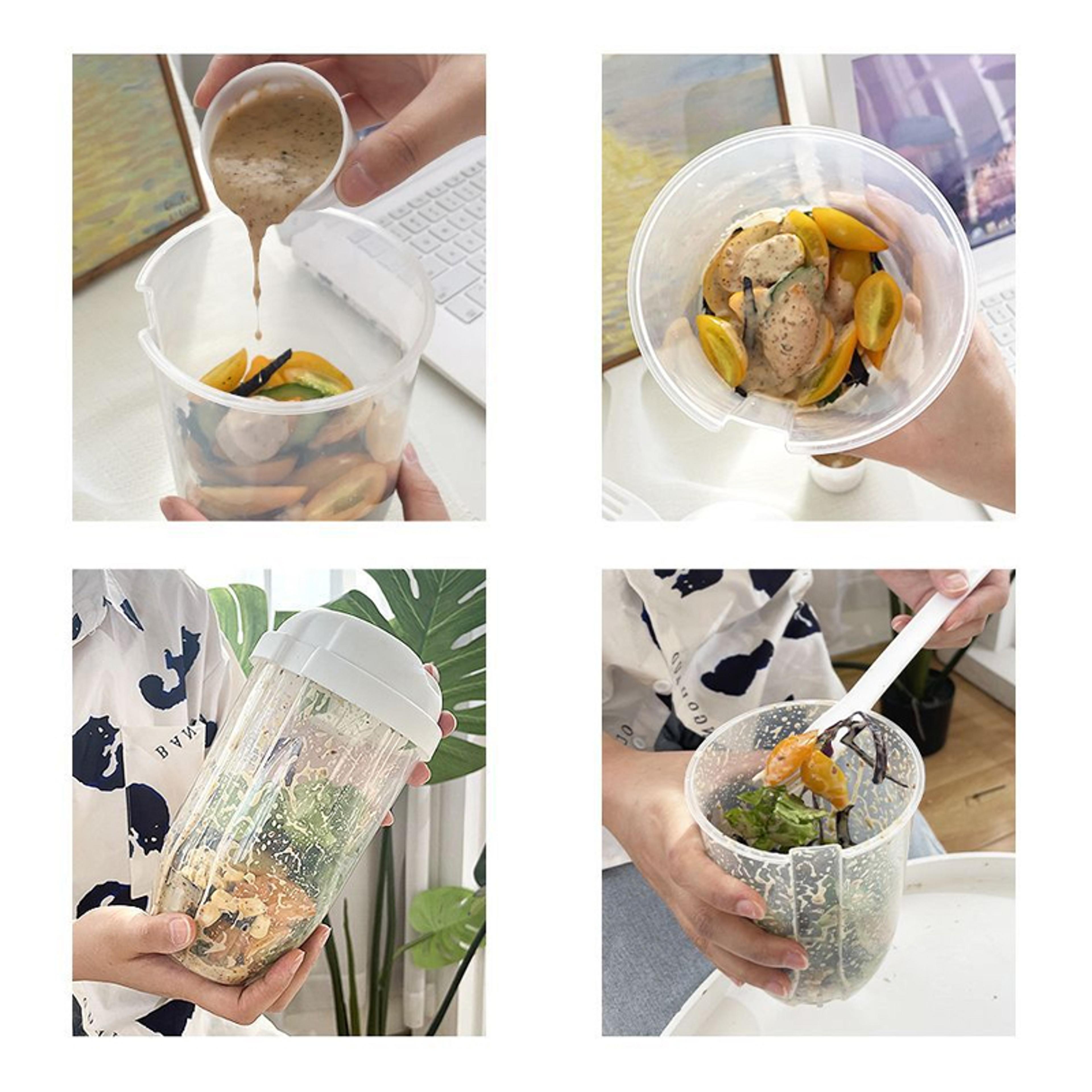 portable bottle salad container with fork - eco-friendly bento salad bowl for lunch on the go