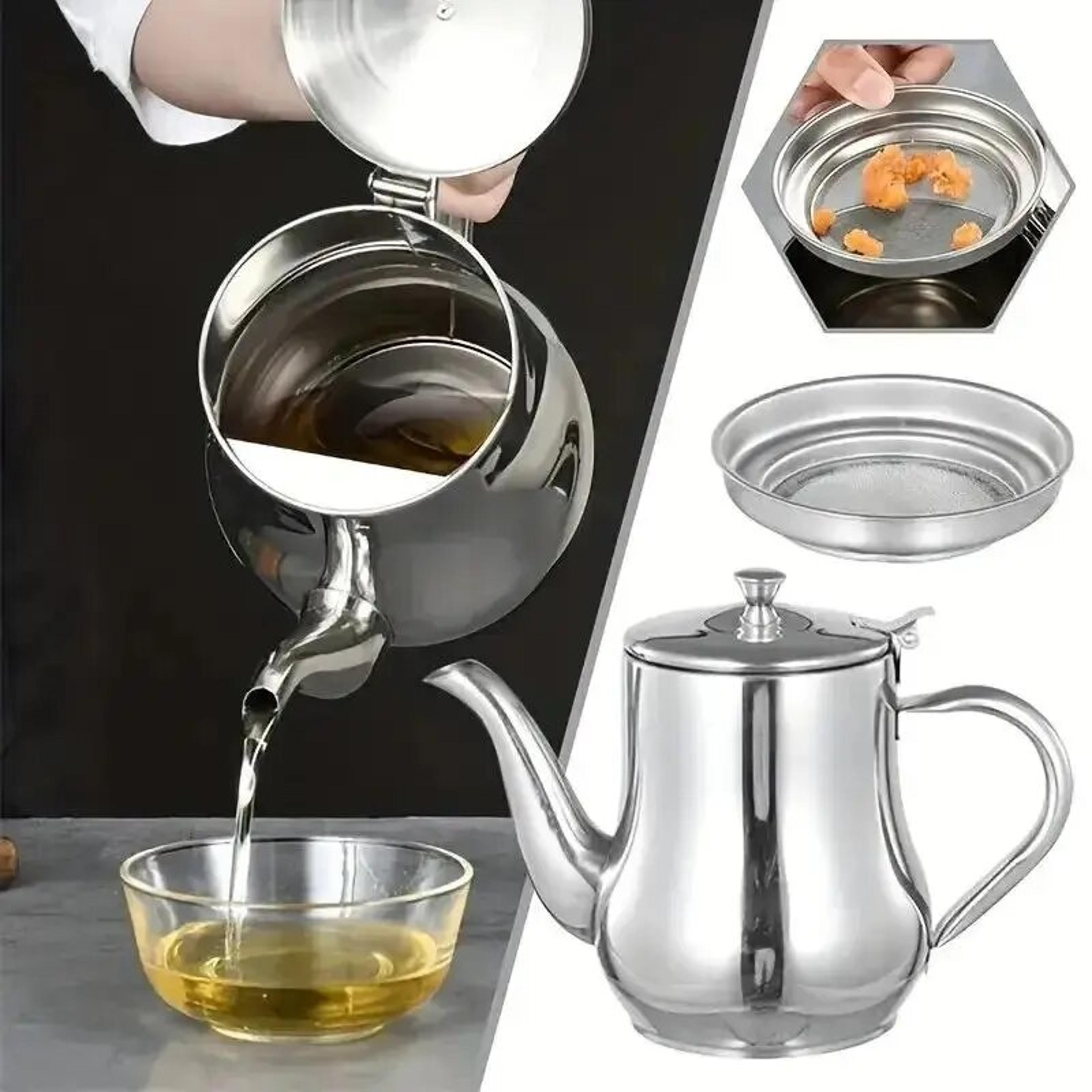 stainless steel oil pot with built-in filter for oil storage and cooking – premium kitchen gadget