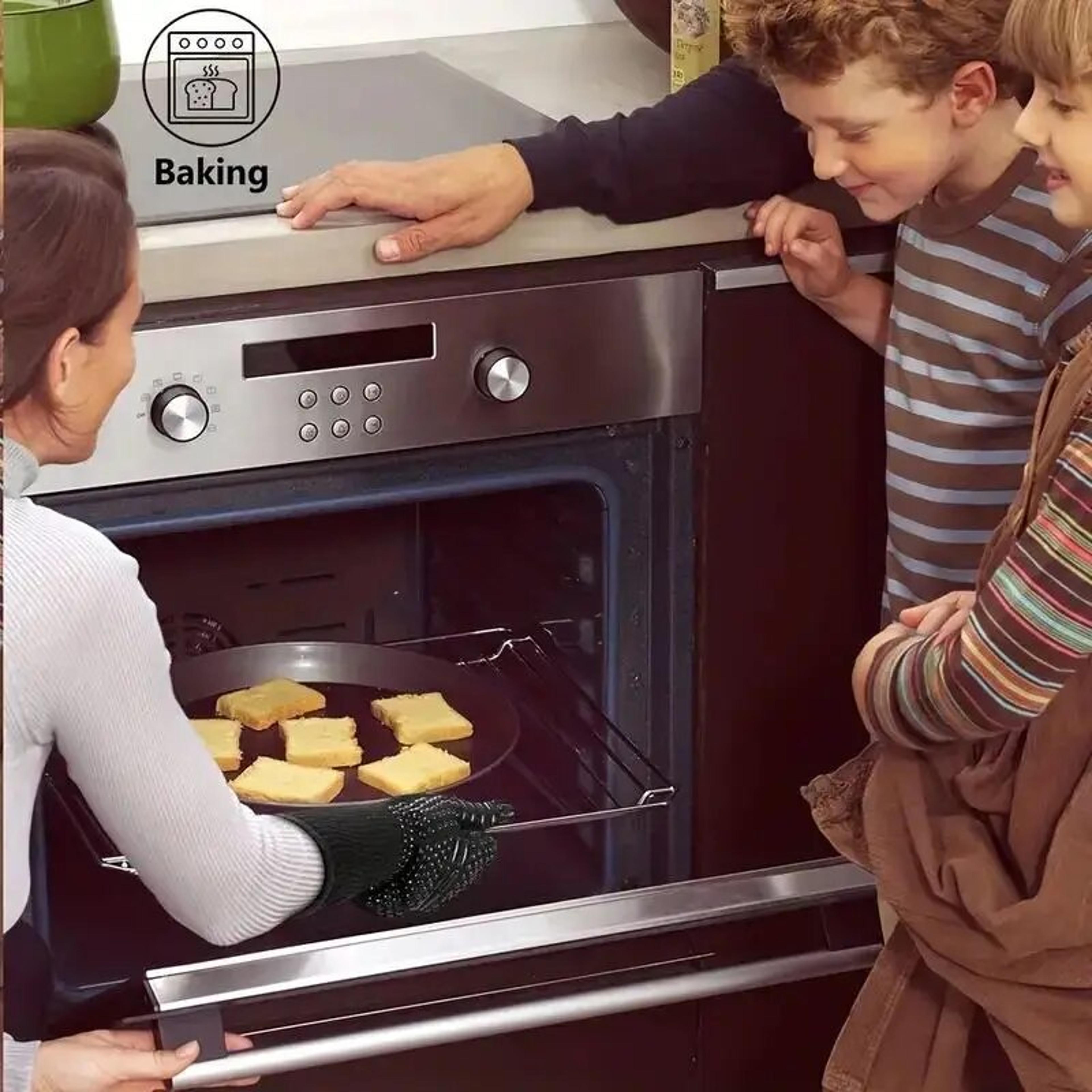heat resistant oven gloves - cut resistant, non-slip silicone bbq gloves for kitchen, grill, camping, and cookware