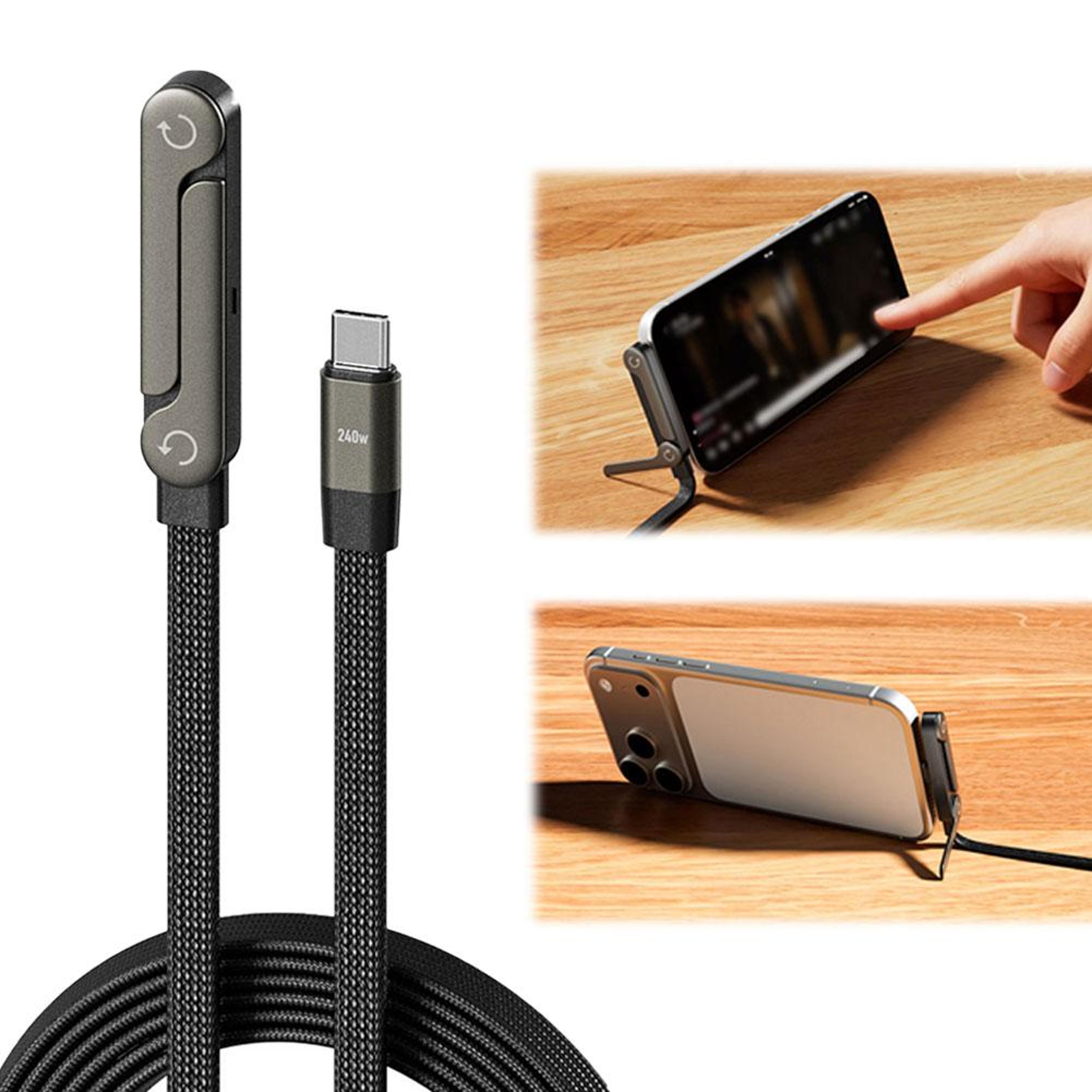 type-c to type-c elbow fast charging data cable with phone stand