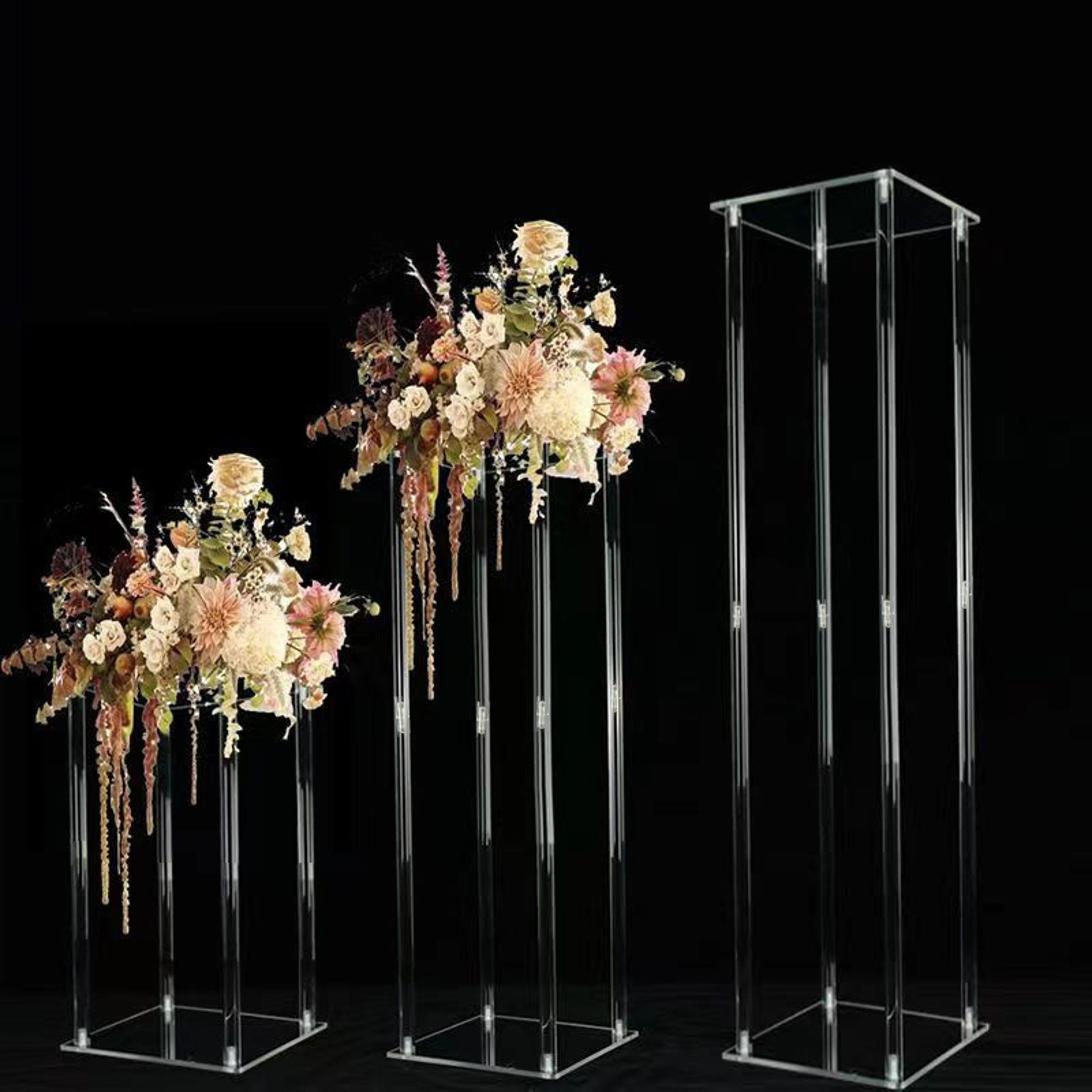 acrylic vase flower stands set | clear geometric column rack for wedding & home decor