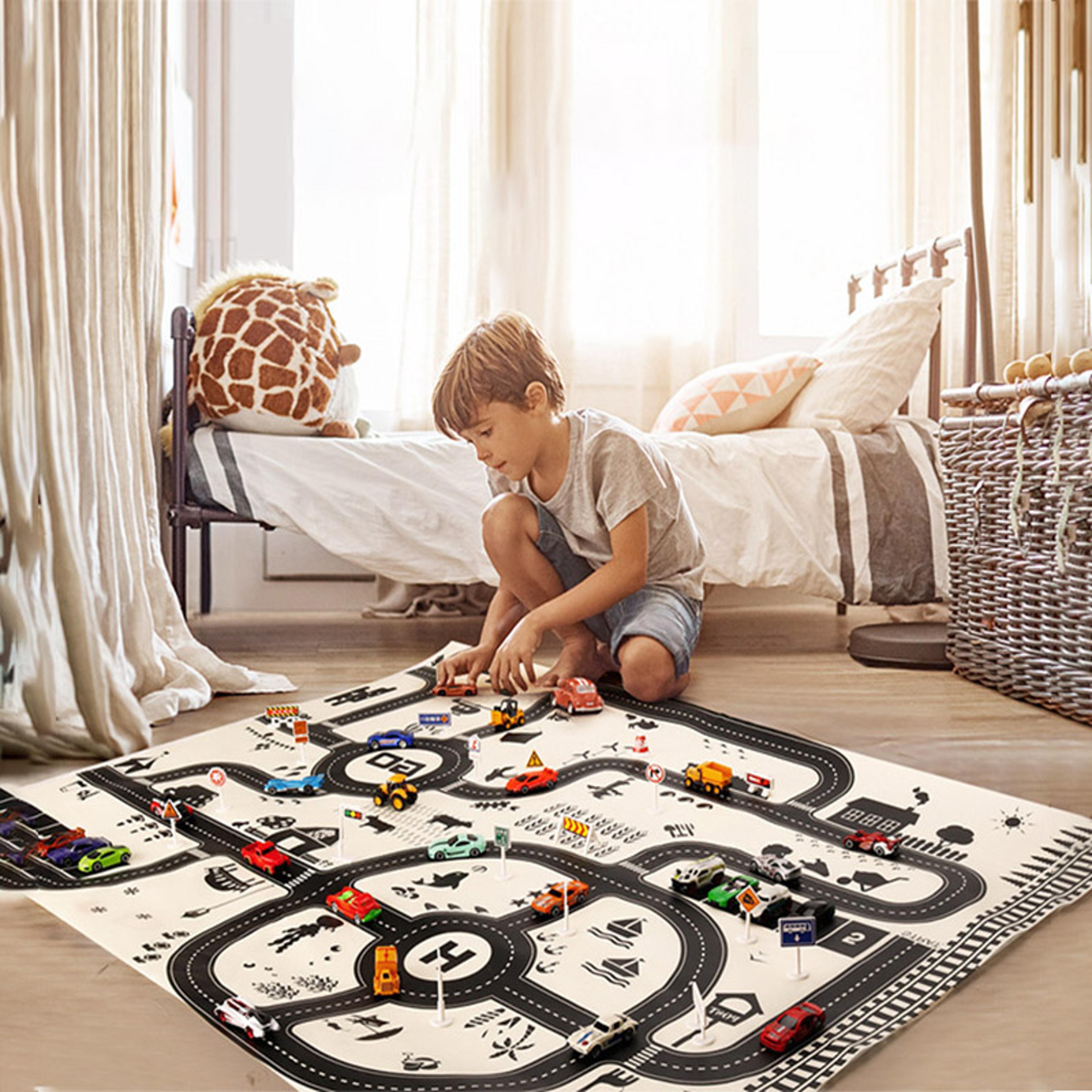 city road map play mat for kids – parking lot & traffic signs educational toy mat