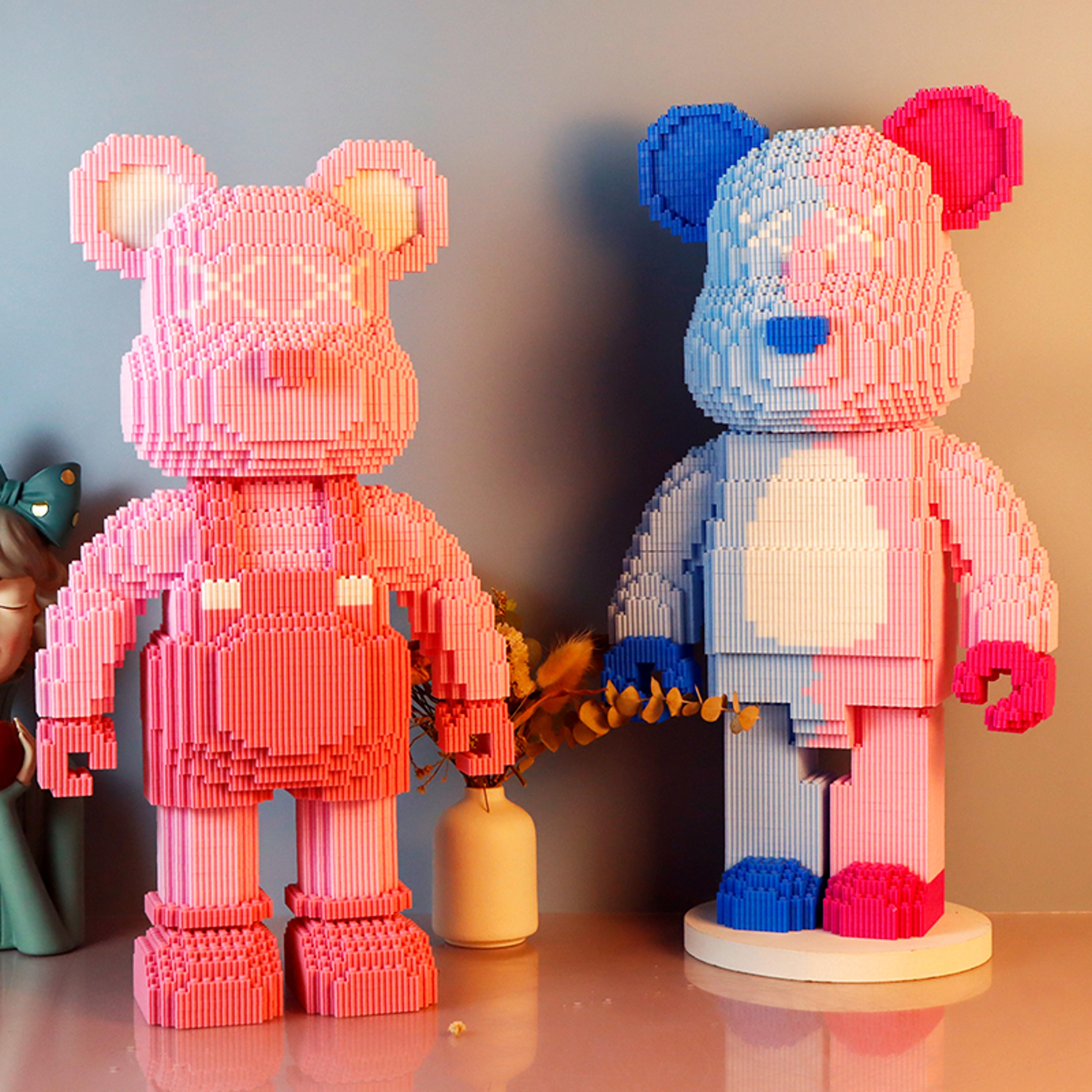 cartoon mini love bear diy building block toy with light, perfect gift for kids