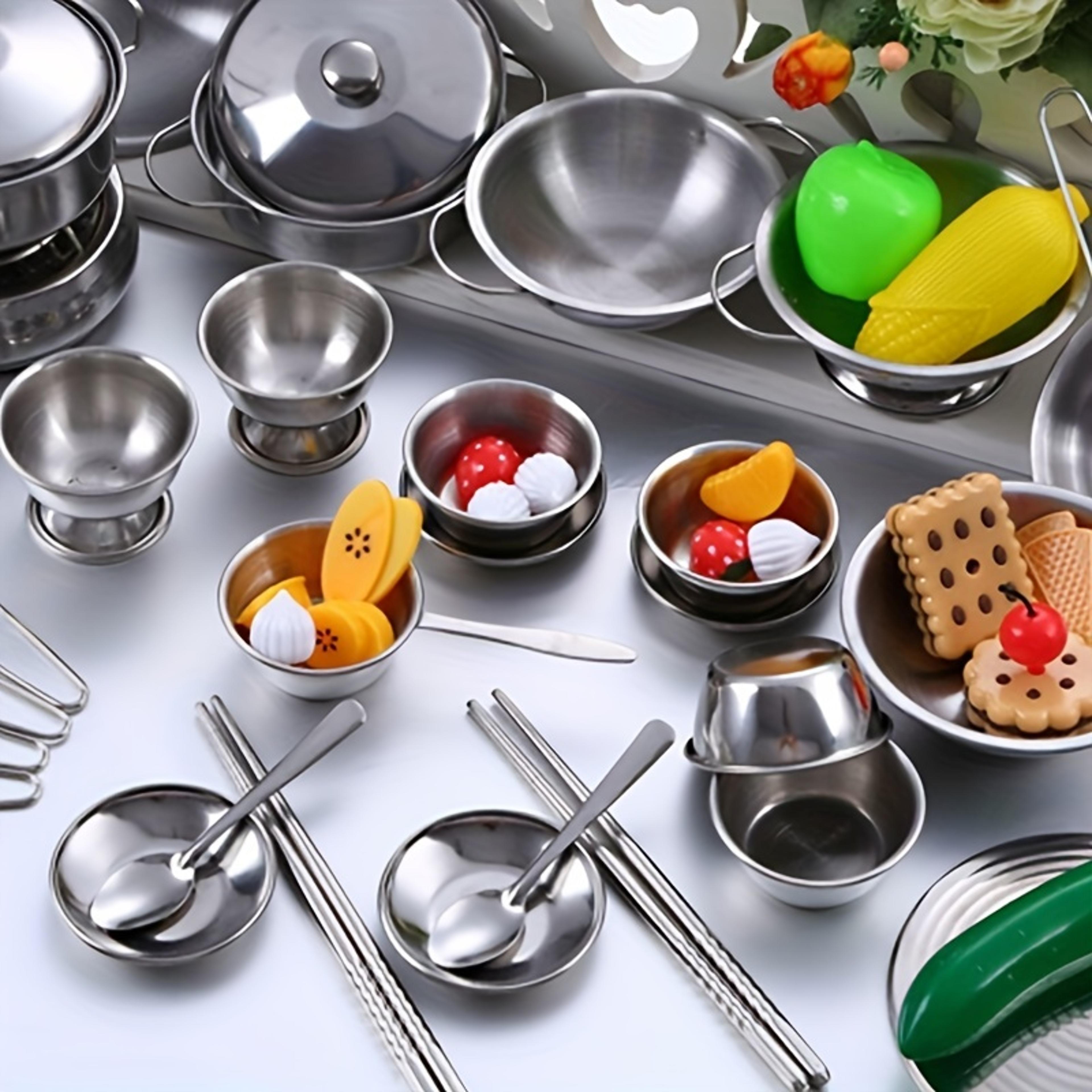 durable stainless steel kitchen set for kids – pretend play cooking toy educational role playset for girls & boys