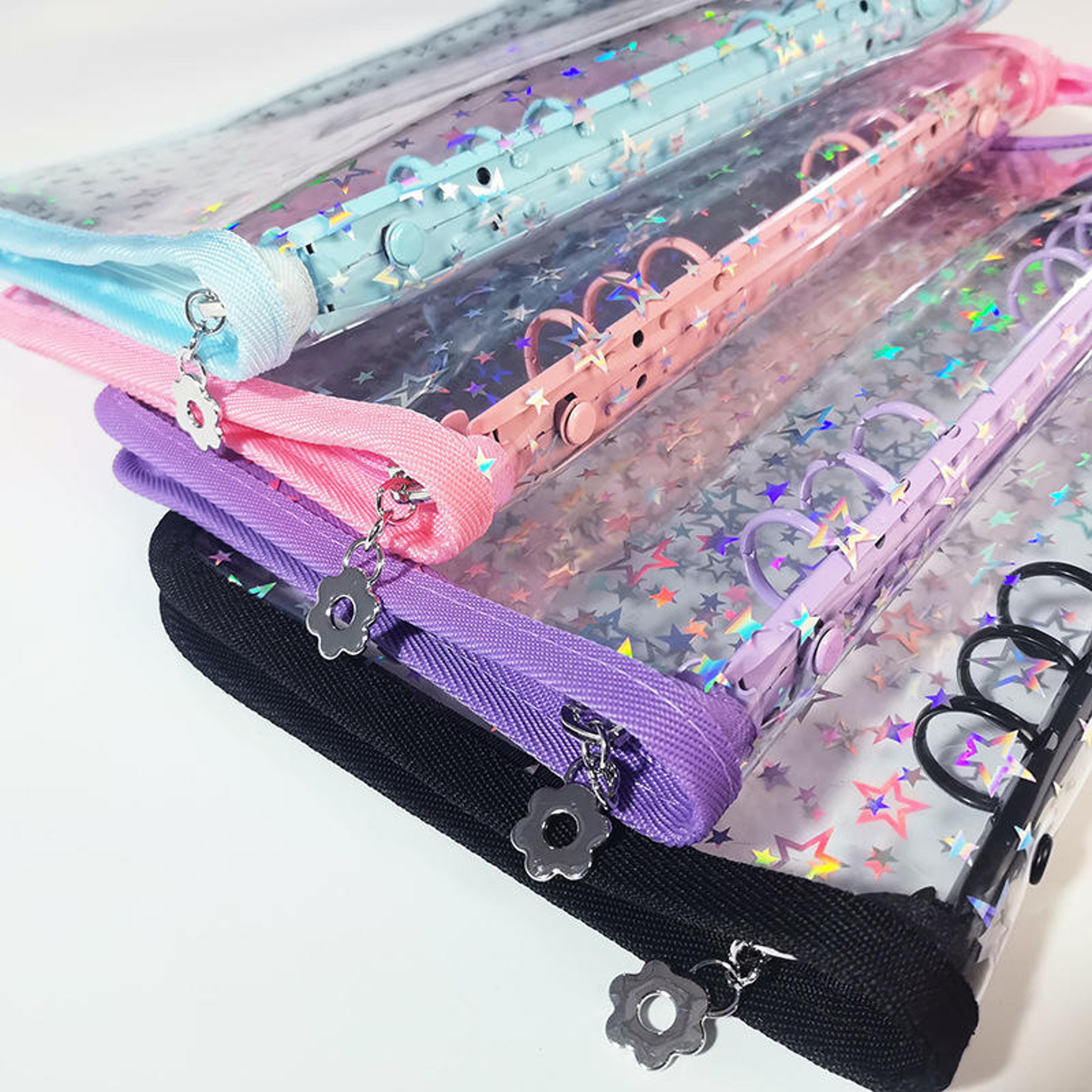 laser star zipper binder collect book – transparent kpop idol photo album, diy journal, stationery organizer