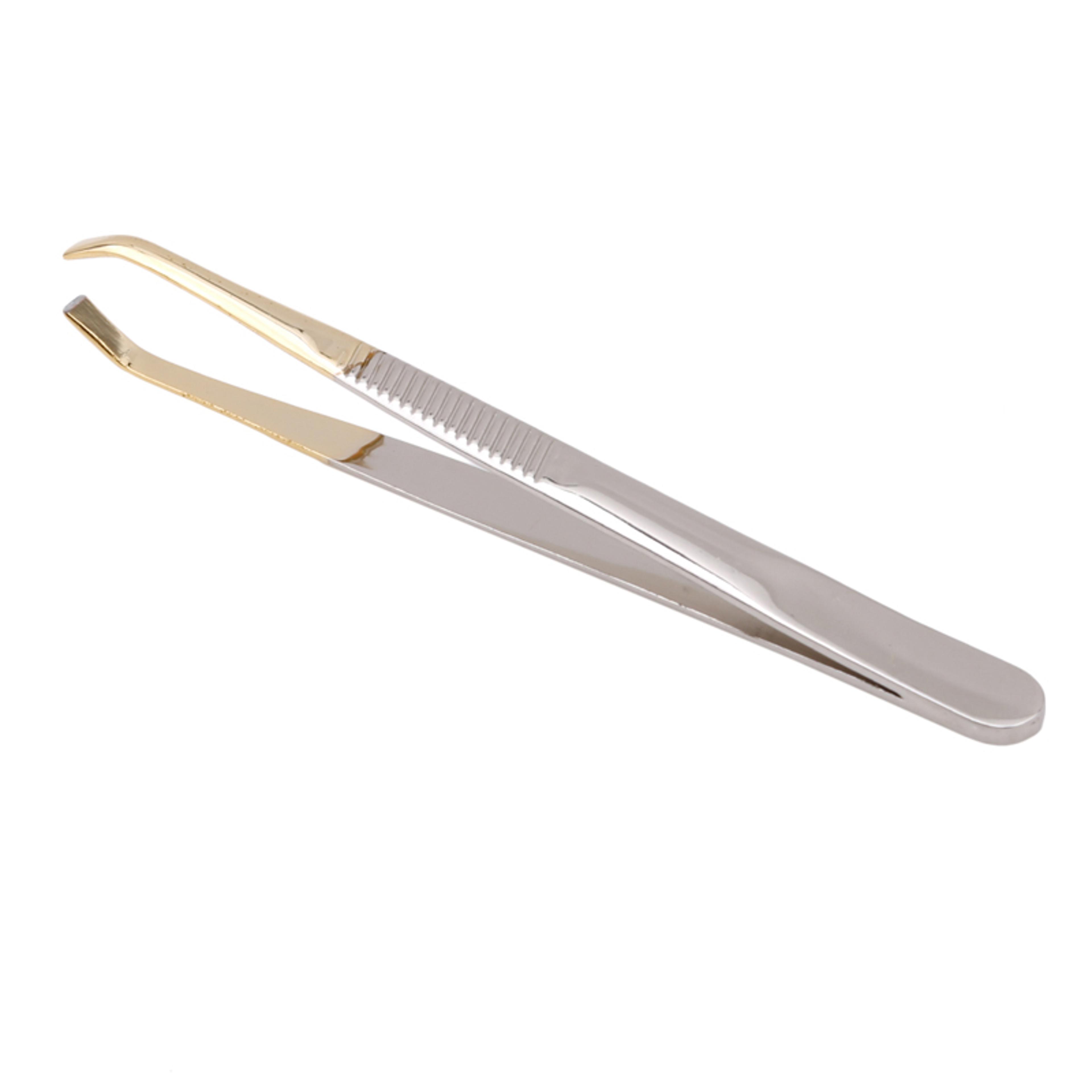 stainless steel slant tip tweezers for eyebrows and eyelashes – professional makeup tool