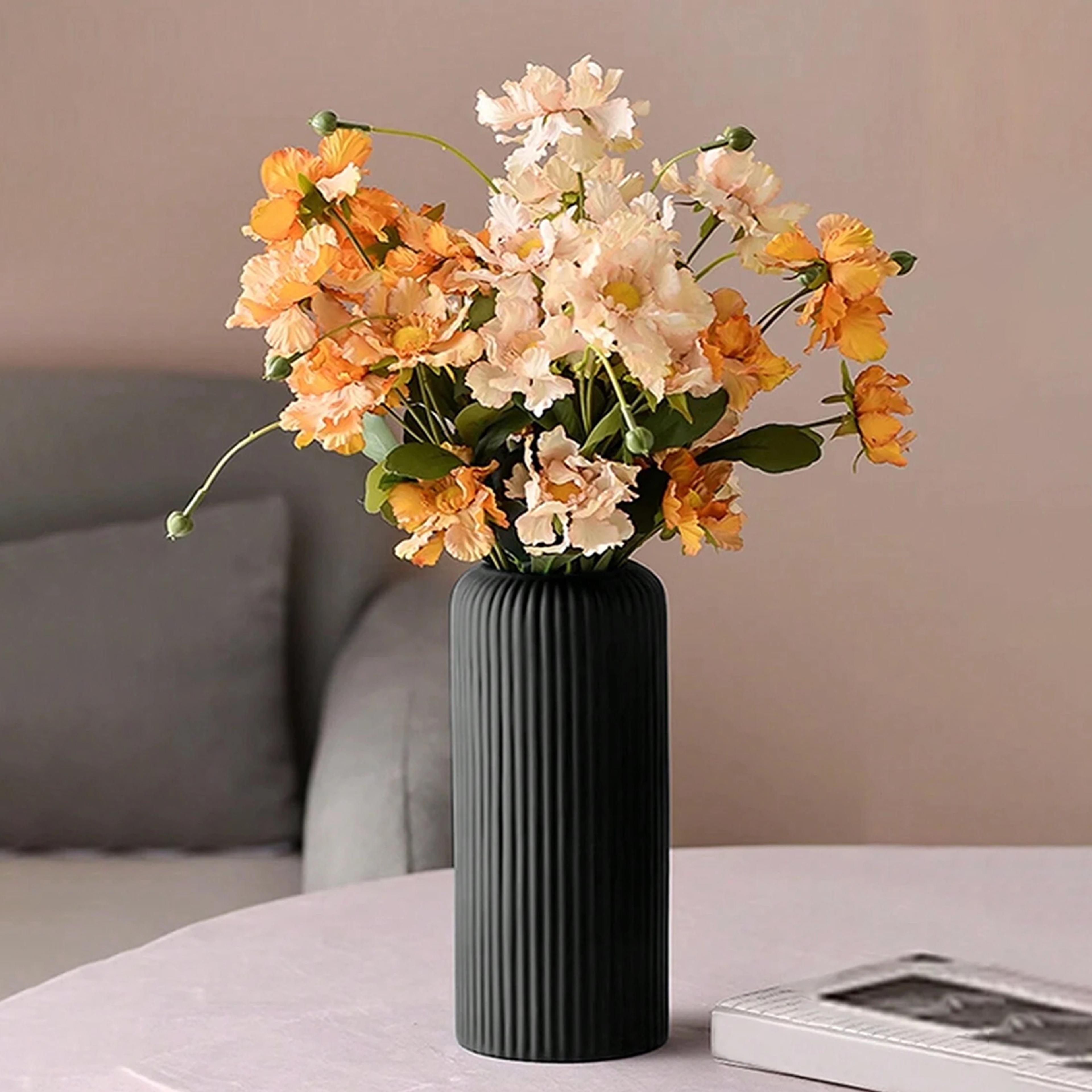 striped ceramic-like plastic vase for floral arrangements – elegant decorative flower display