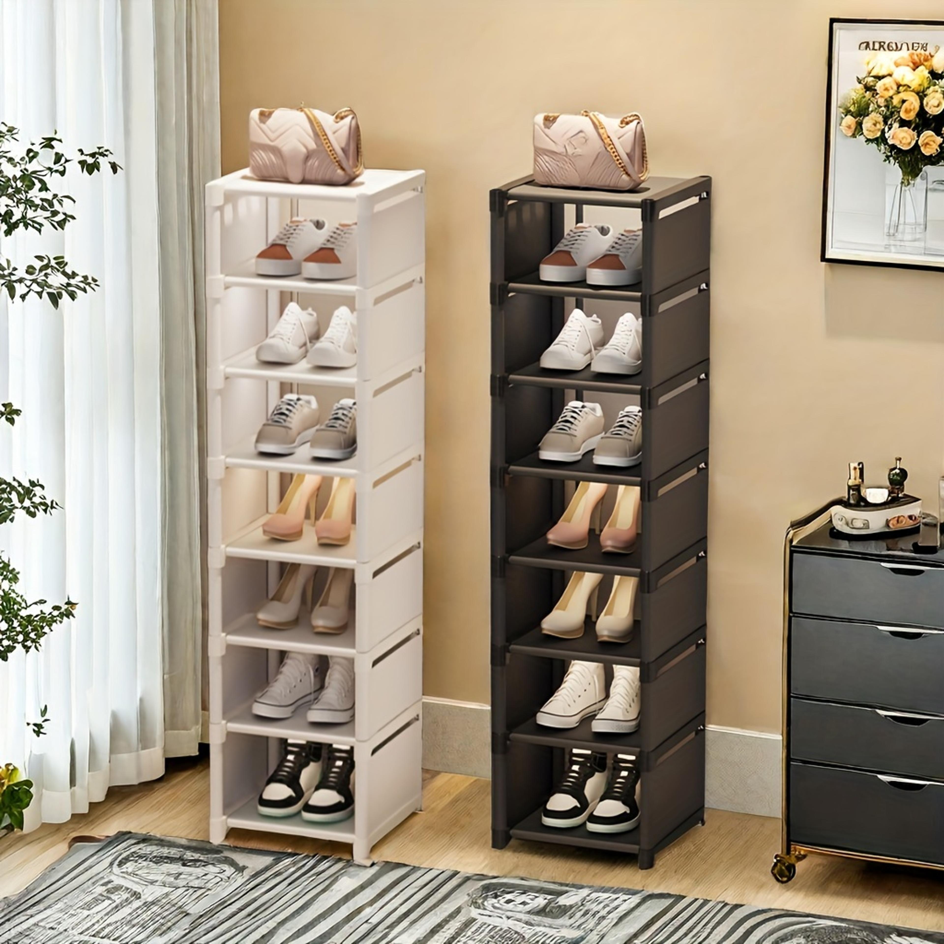 space-saving metal frame shoe rack with multi-tier fabric shelves – easy assembly for sneakers, sandals & entryway
