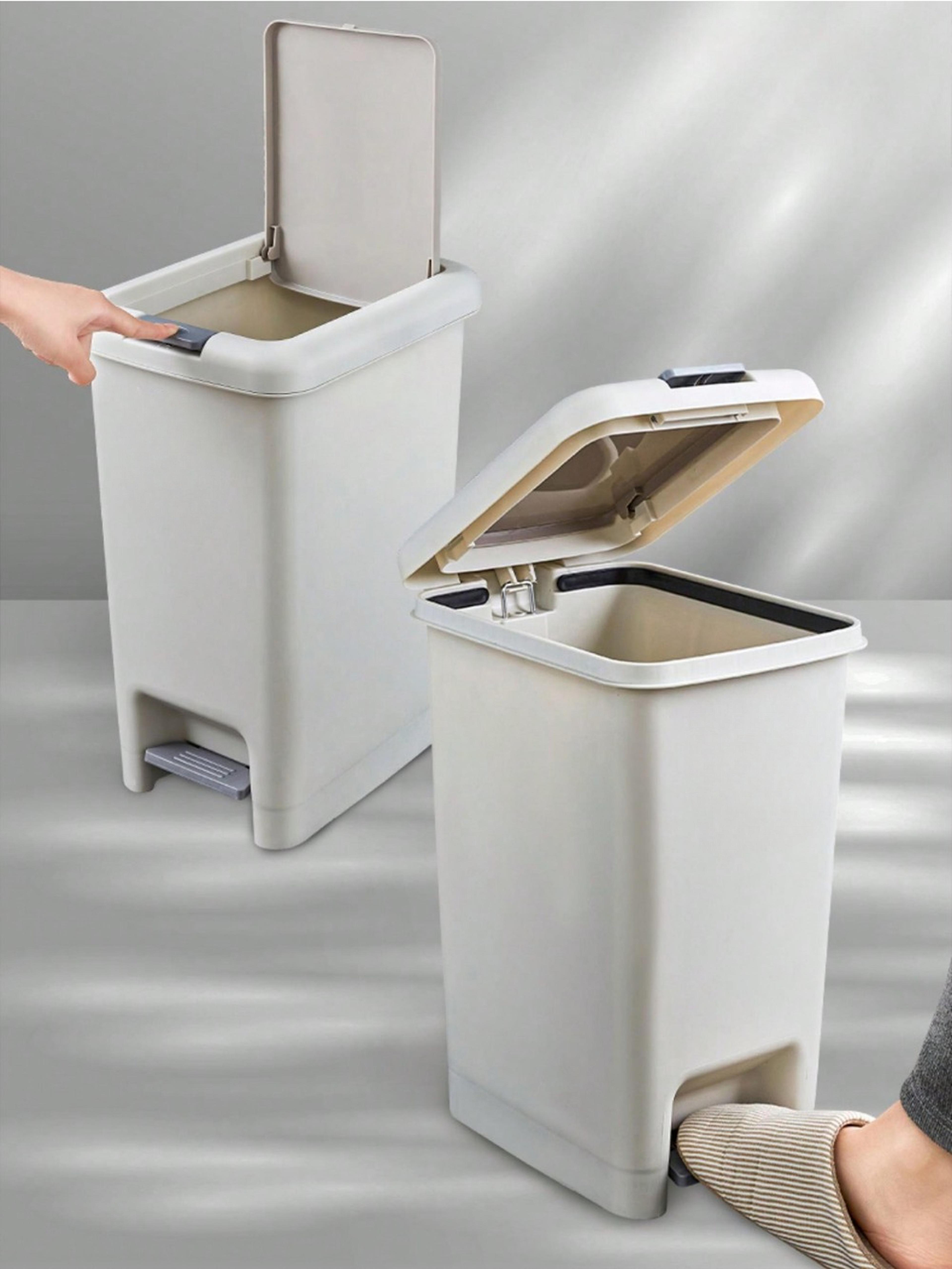 modern slim foot pedal trash can with lid for bathroom, kitchen and office