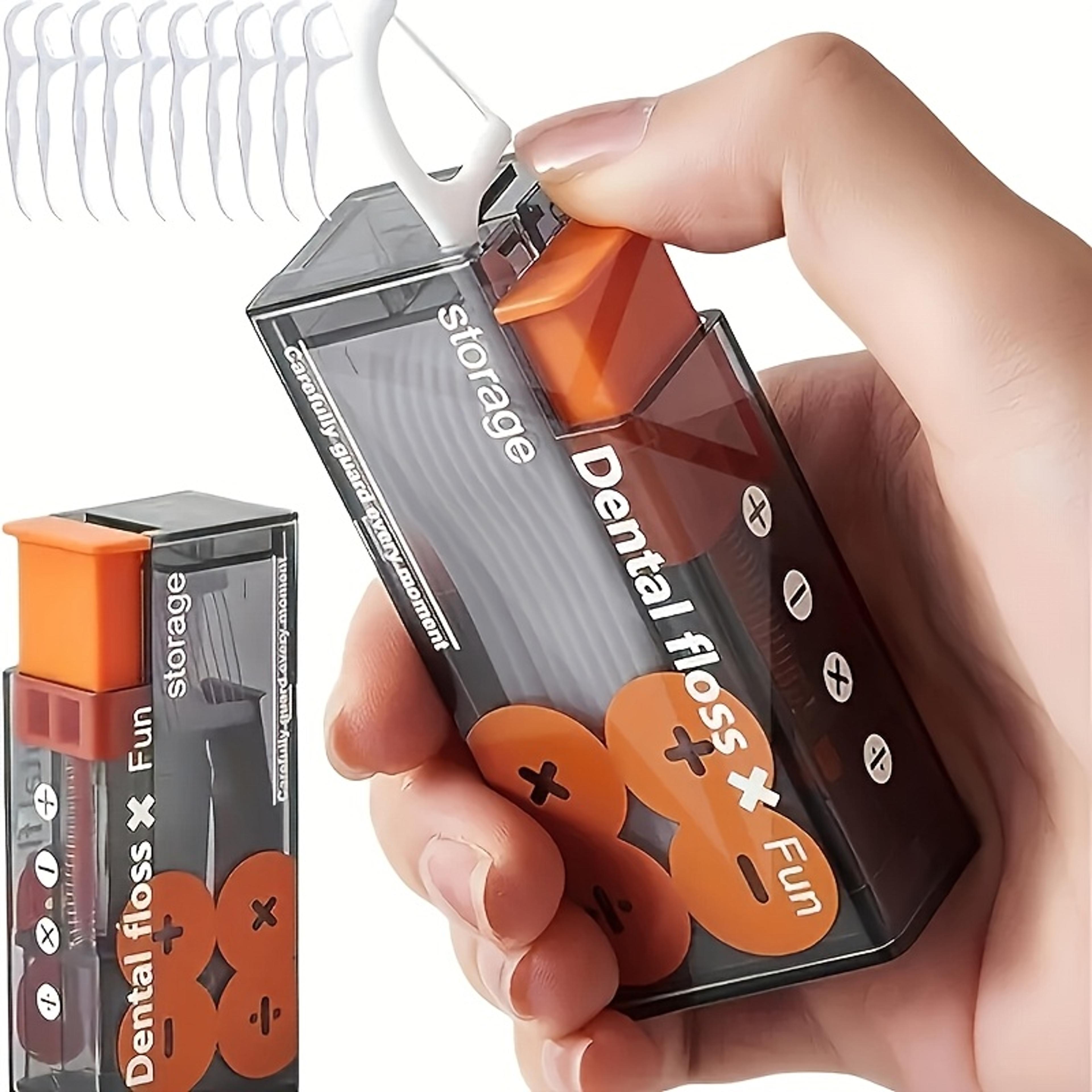portable floss dispenser with automatic ejectable organiser - disposable flossing sticks for easy oral care