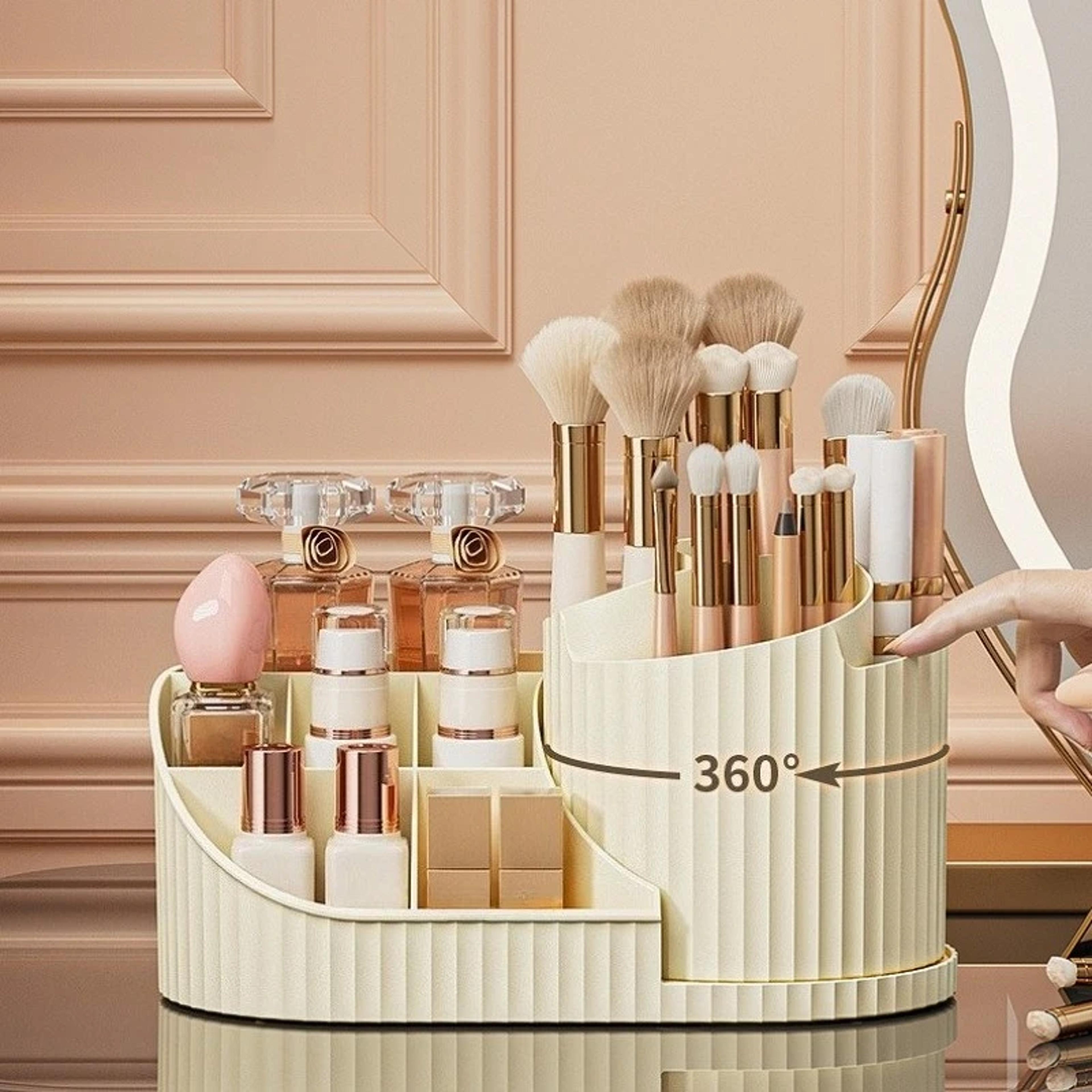 rotating makeup brush organizer – multifunctional cosmetic storage for lipstick, eyeshadow & brushes, luxury plastic