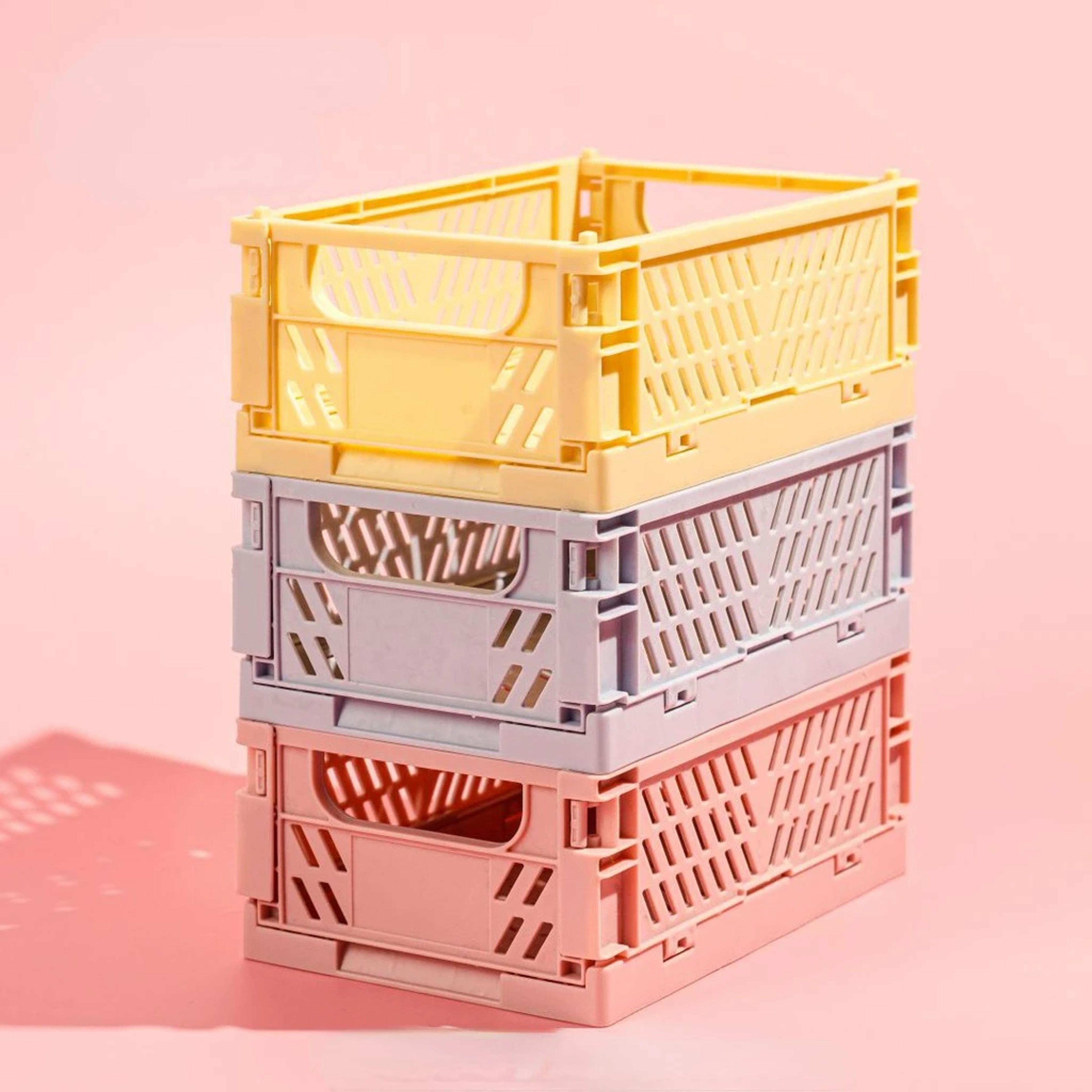 foldable plastic storage crate – stackable organizer for makeup, jewelry, and toys