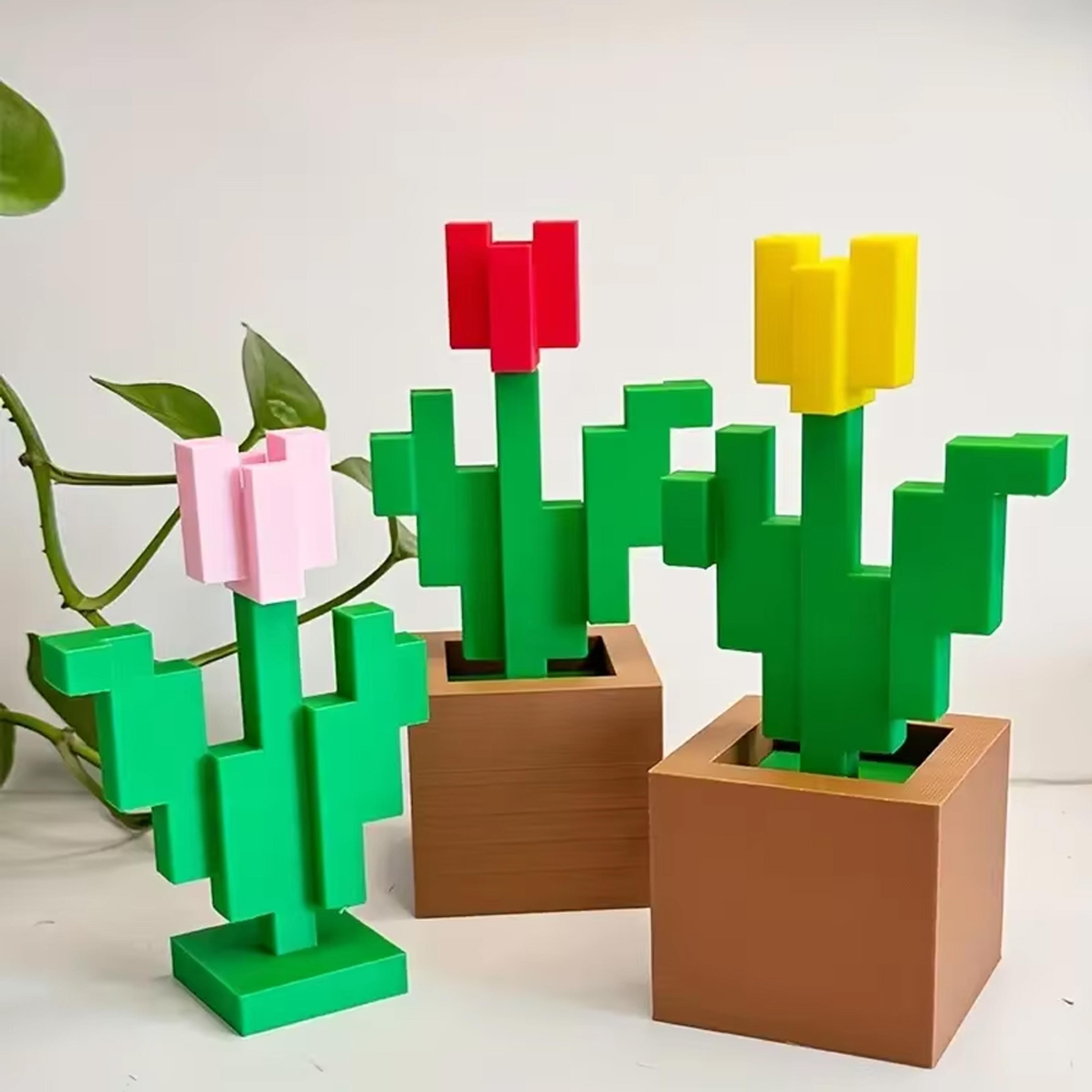 charming printed pixel rose – perfect bedroom decor, no power needed, durable plastic