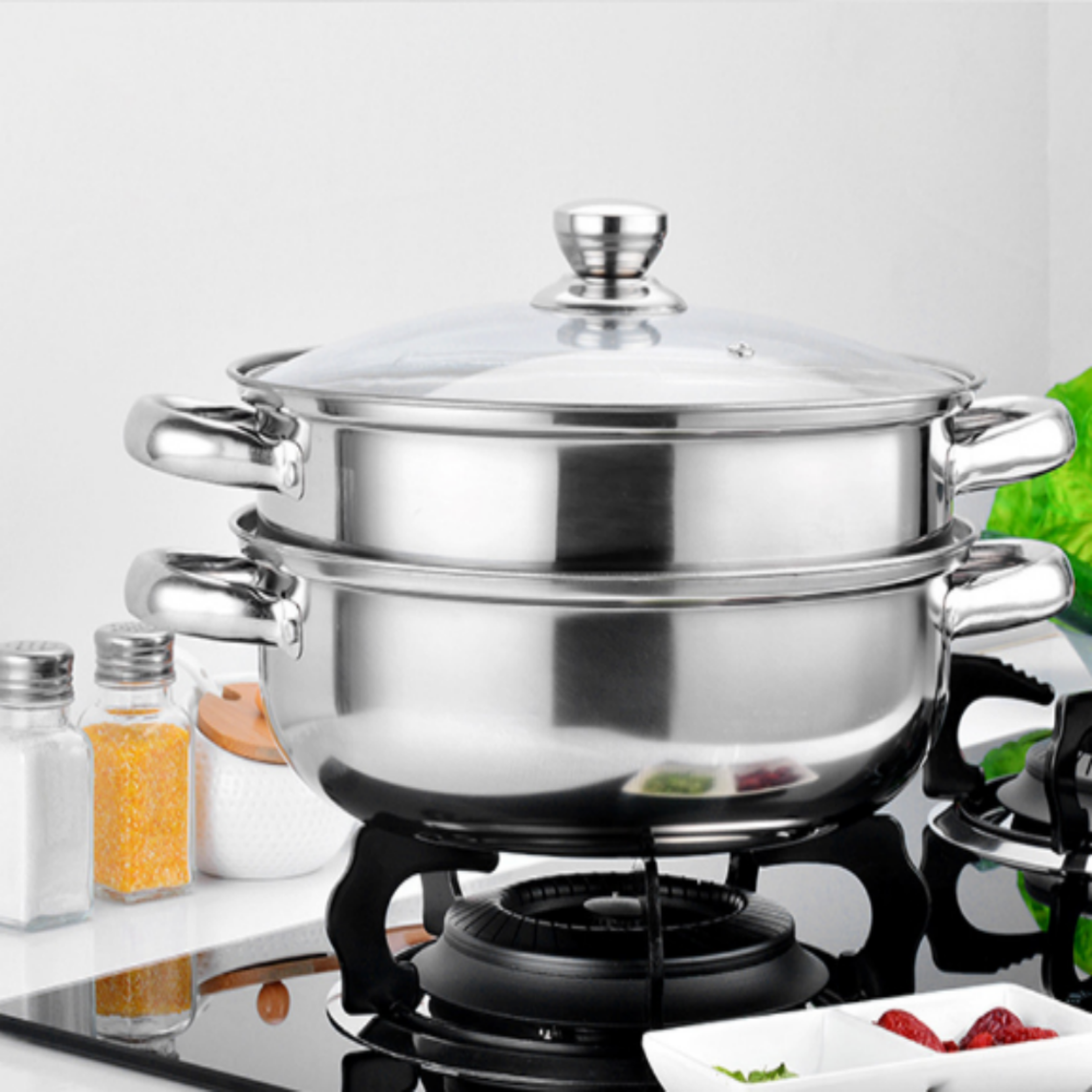 stainless steel double boiler steamer pot set for soup and steaming