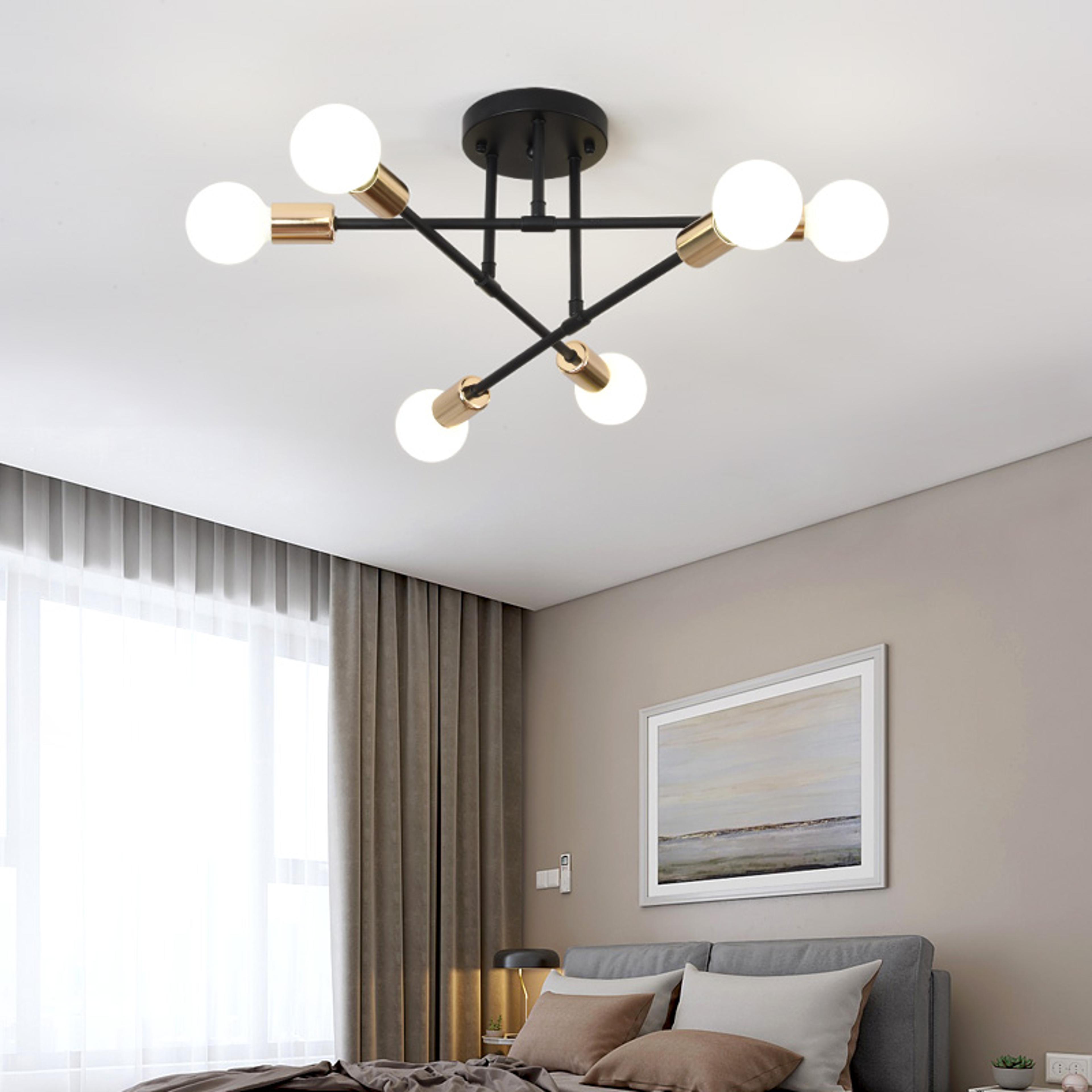 industrial wrought iron led ceiling lamp – modern vintage 6-head light for living room, dining room & home decor