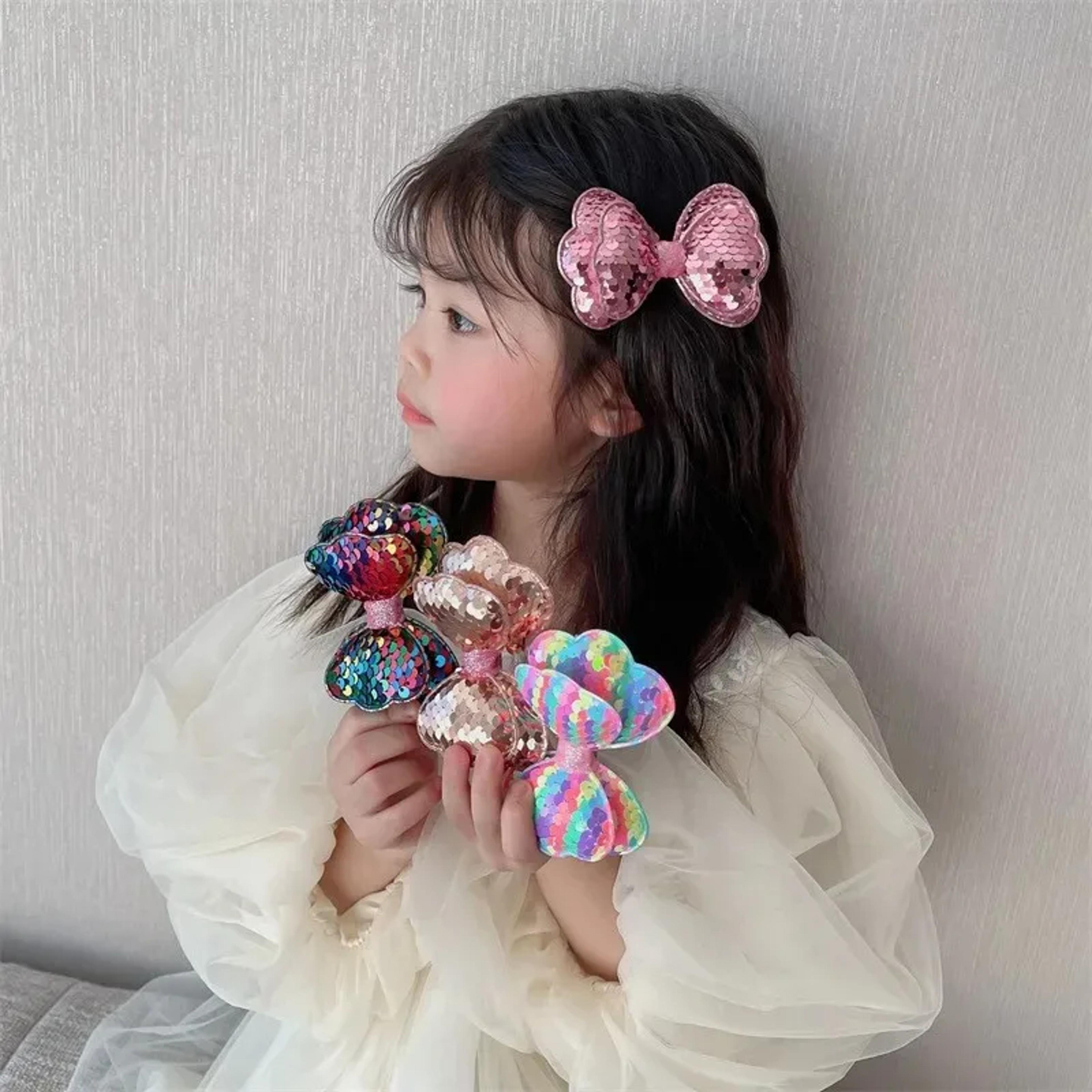 sparkling sequin bow hair clip for girls – cute gradient kawaii hairpin for kids & princess fashion accessories