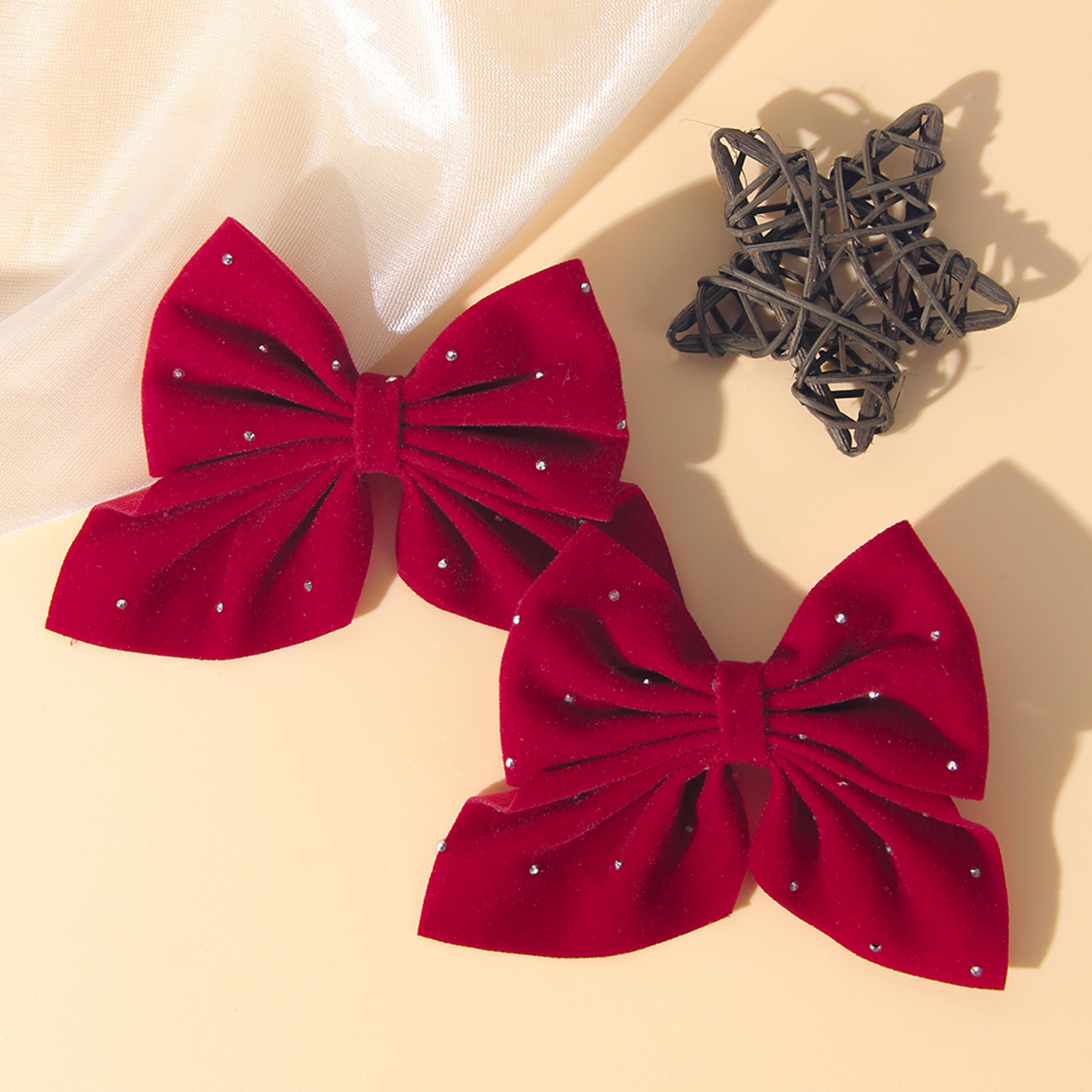 girls cute velvet bow hair clip with diamond embellishments – safe alloy hair accessory for kids gift