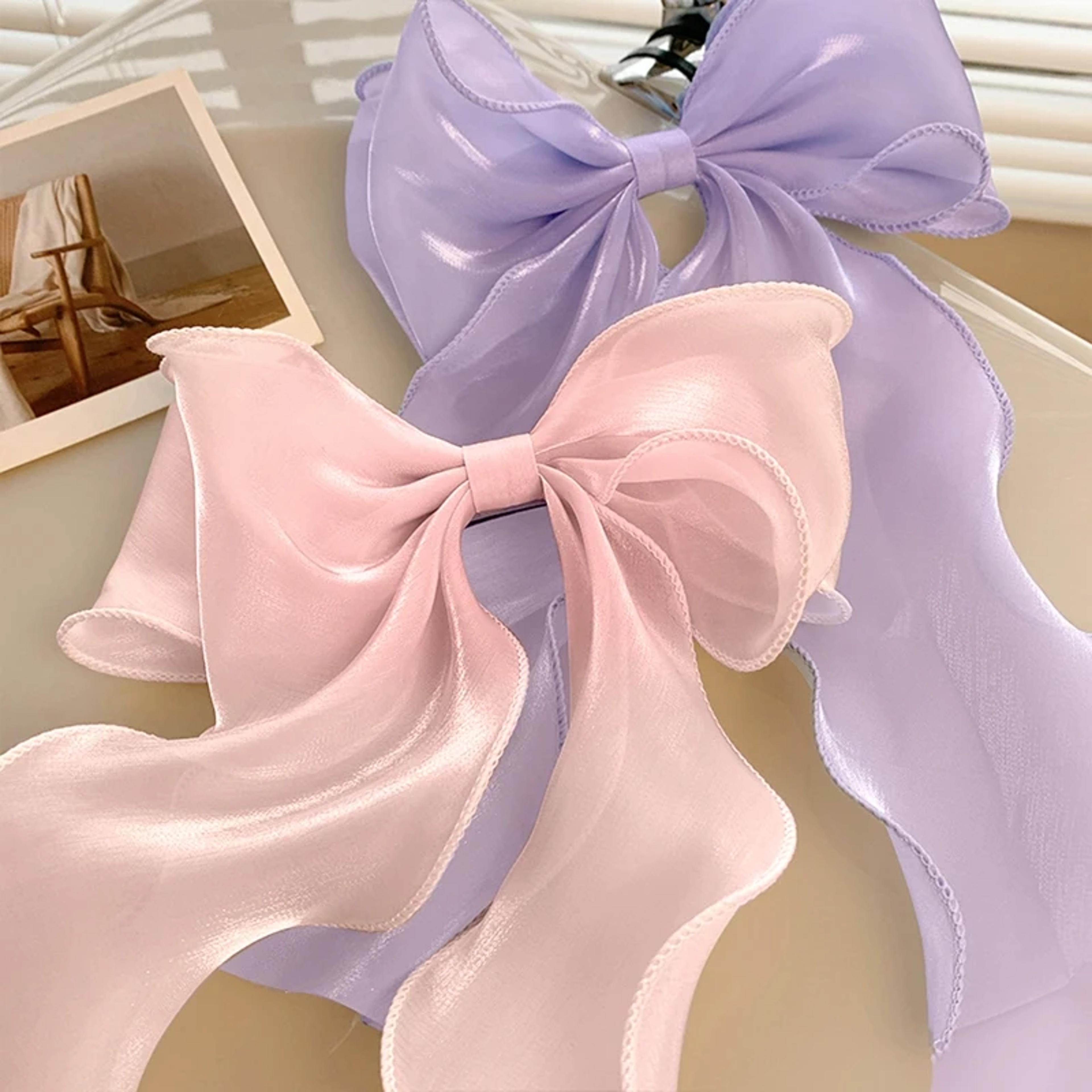 sweet blue chiffon bow hair clips for girls – satin bowknot barrette hairpin grip