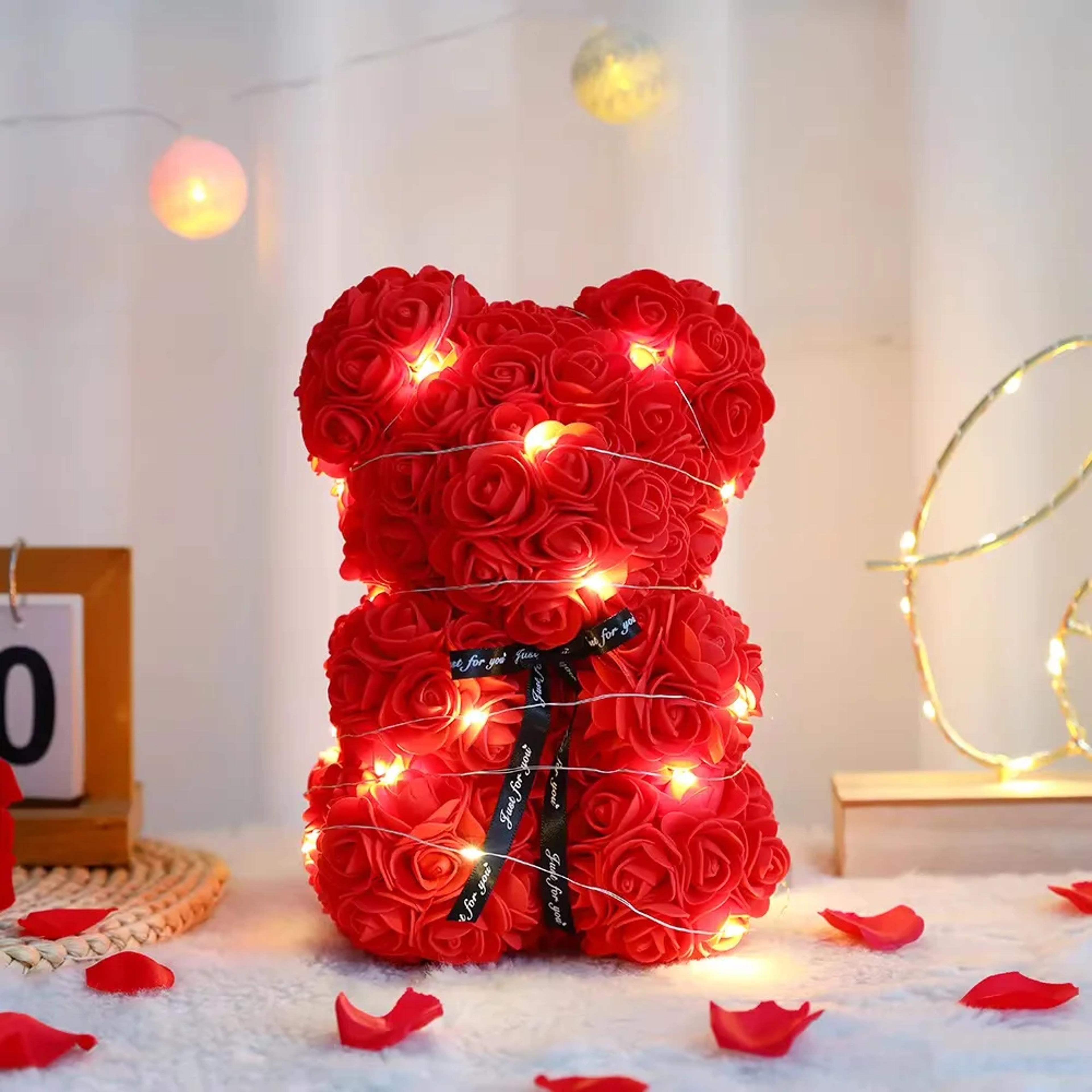 artificial teddy rose flower bear with box – romantic valentine's day gift for girlfriend, womens anniversary