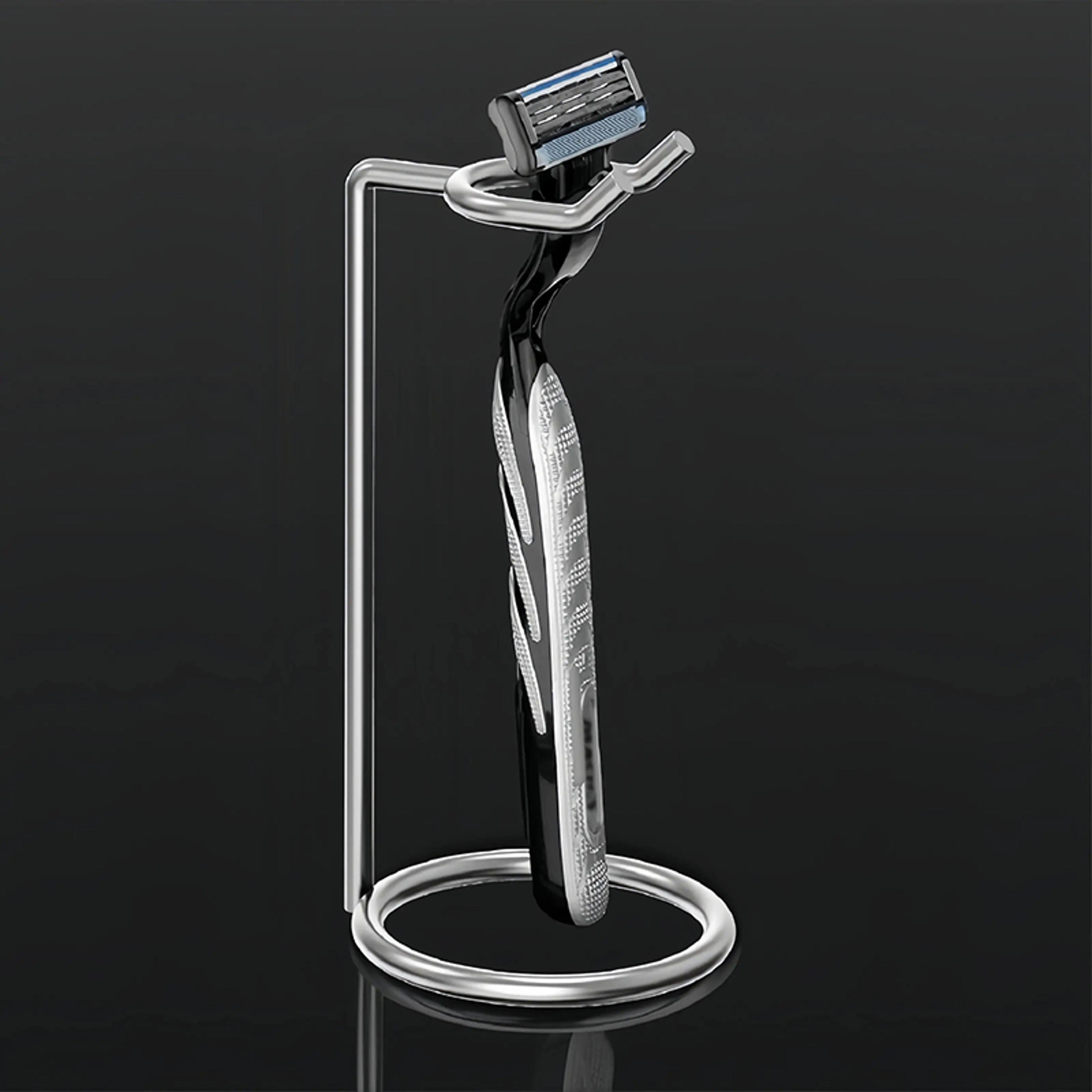 stainless steel shaver stand for men, razor holder, manual shaver display rack, portable long handle shaver storage