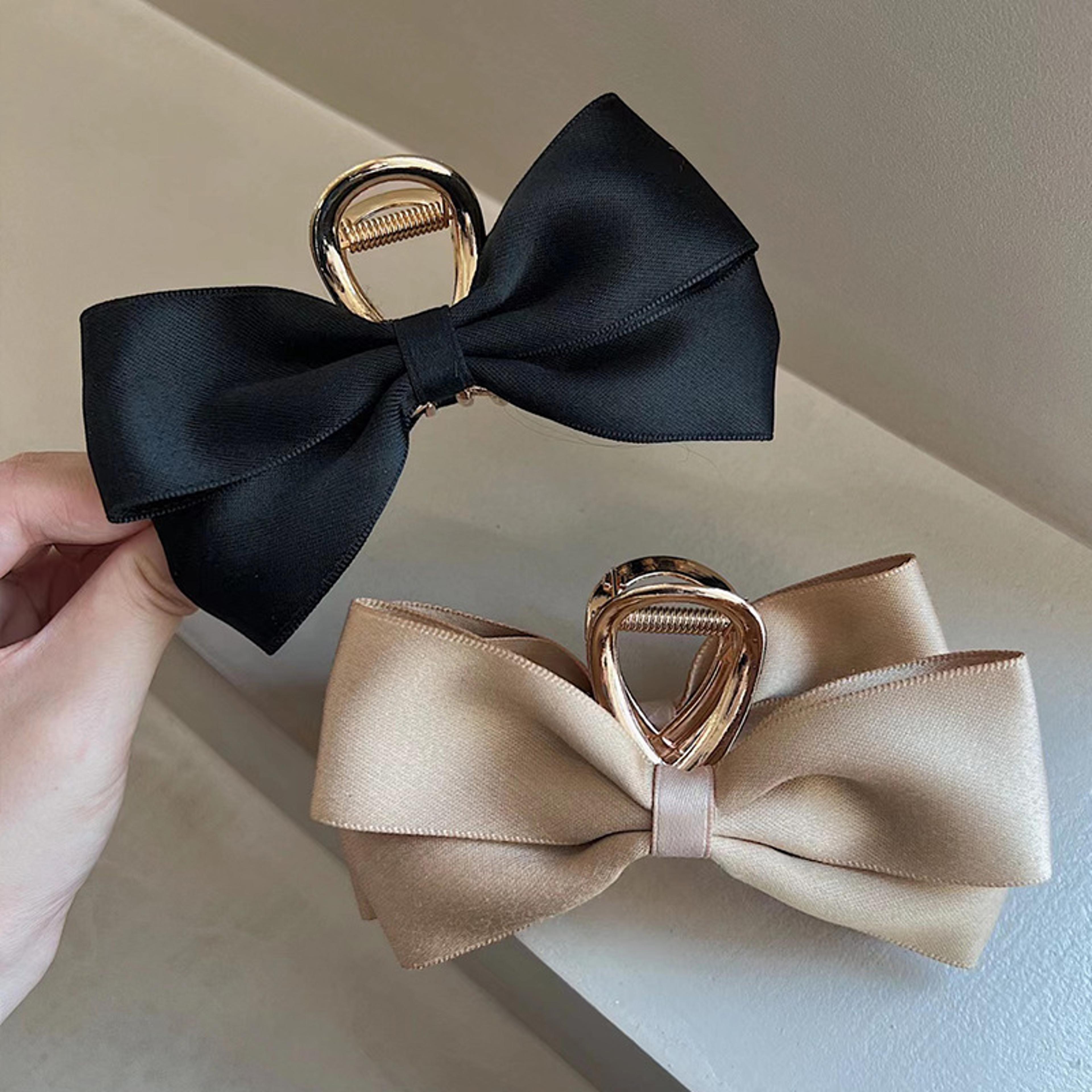 elegant black satin bow hair clip – women's summer headwear, temperament shark clip for all hair types