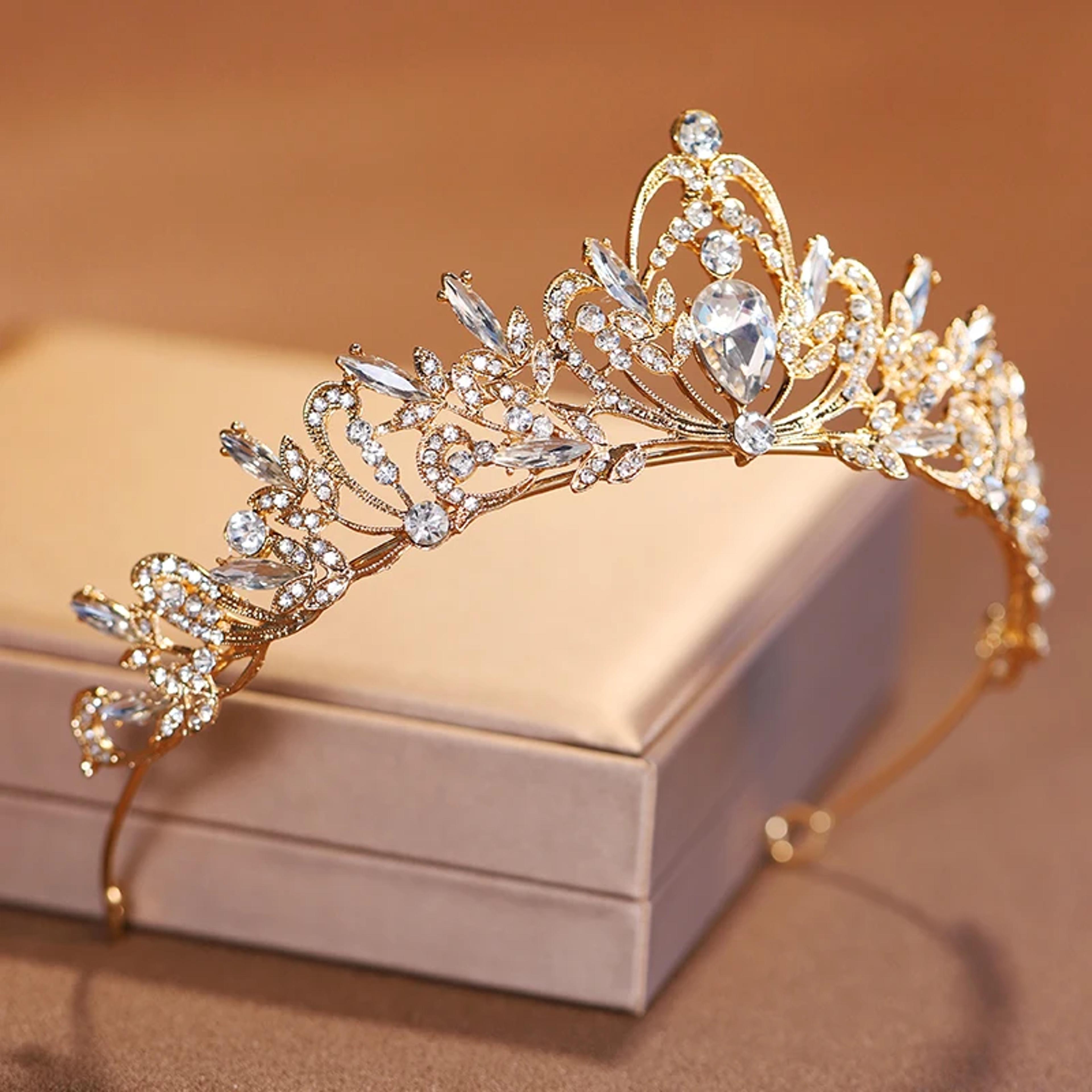 gold-colour bridal crown tiara for weddings and special occasions