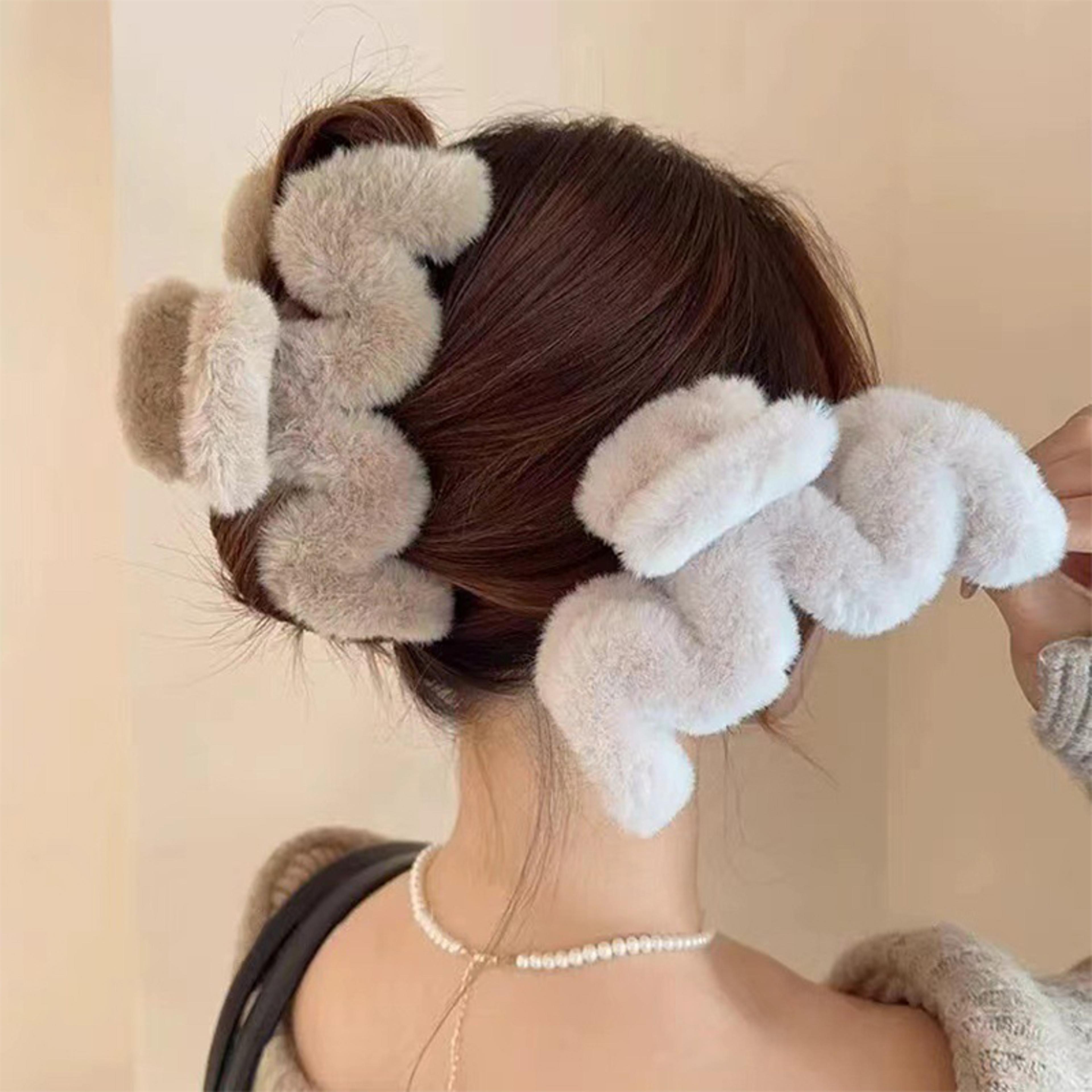 elegant faux fur hair claw for women – plush acrylic hair clip barrette, winter-ready hair accessories