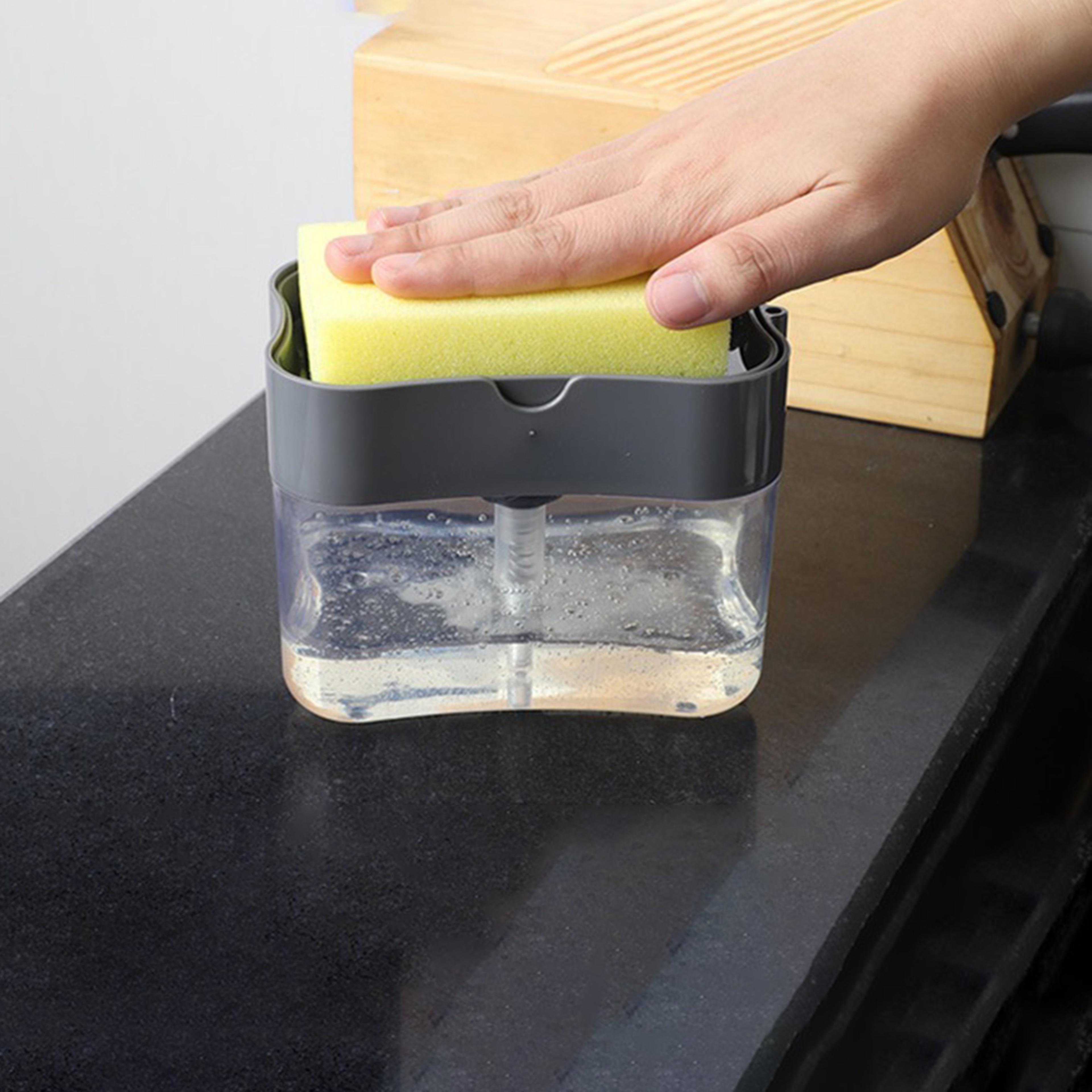durable kitchen soap liquid dispenser with sponge holder – leak-proof & easy refill, black