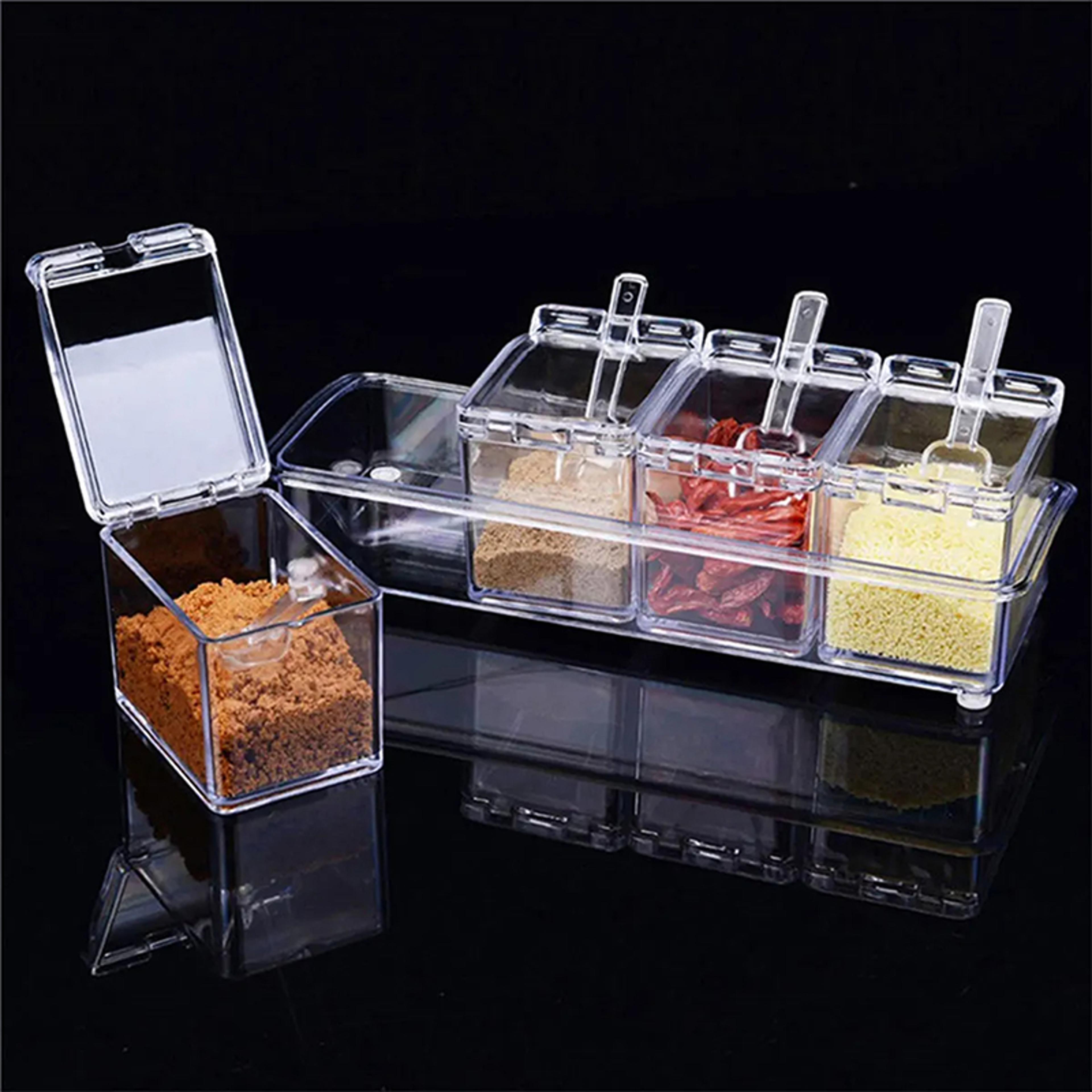 kitchen spice pot transparent seasoning boxes – storage containers with lids & spoons