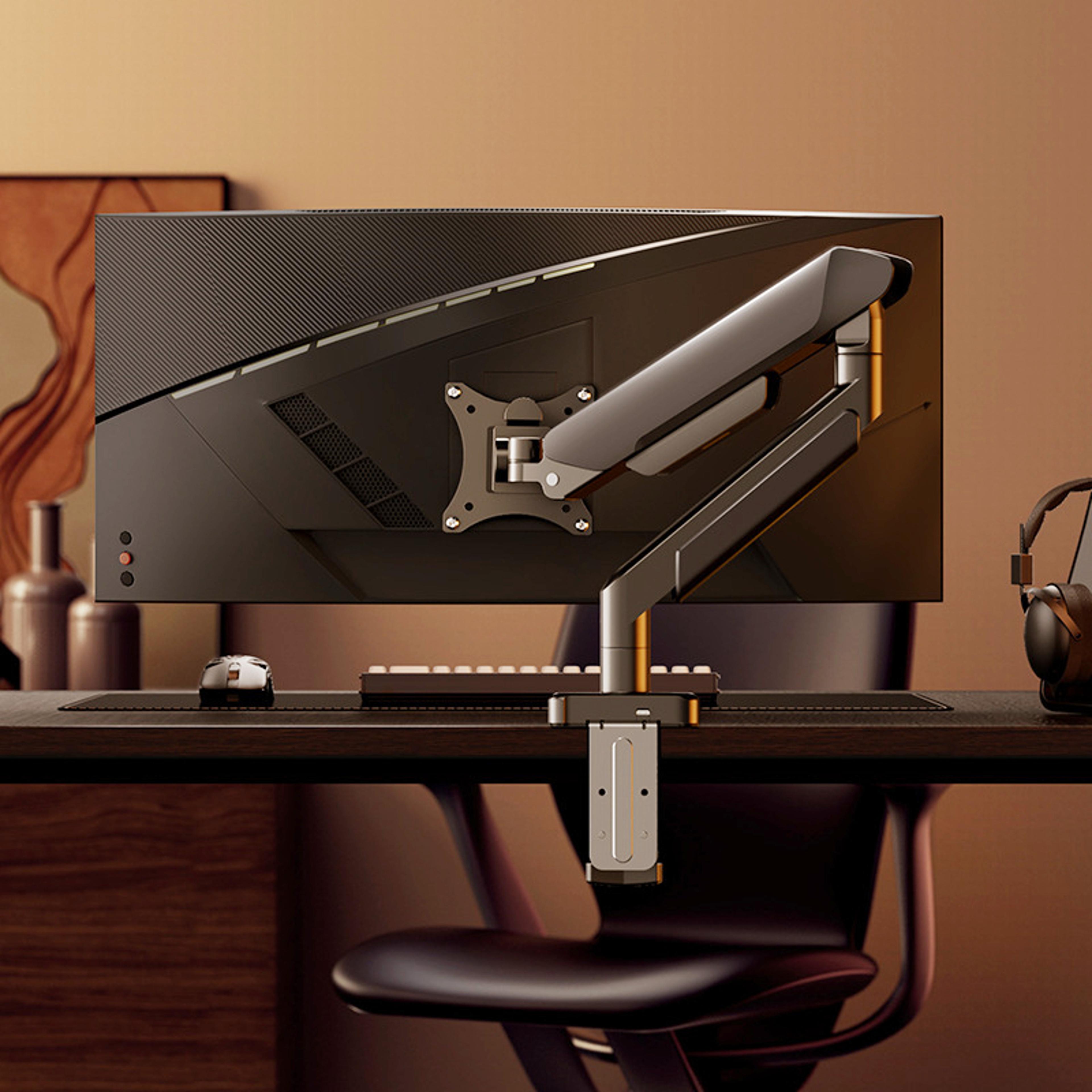 adjustable monitor desk mount for screens, tilt & swivel arm with c-clamp installation