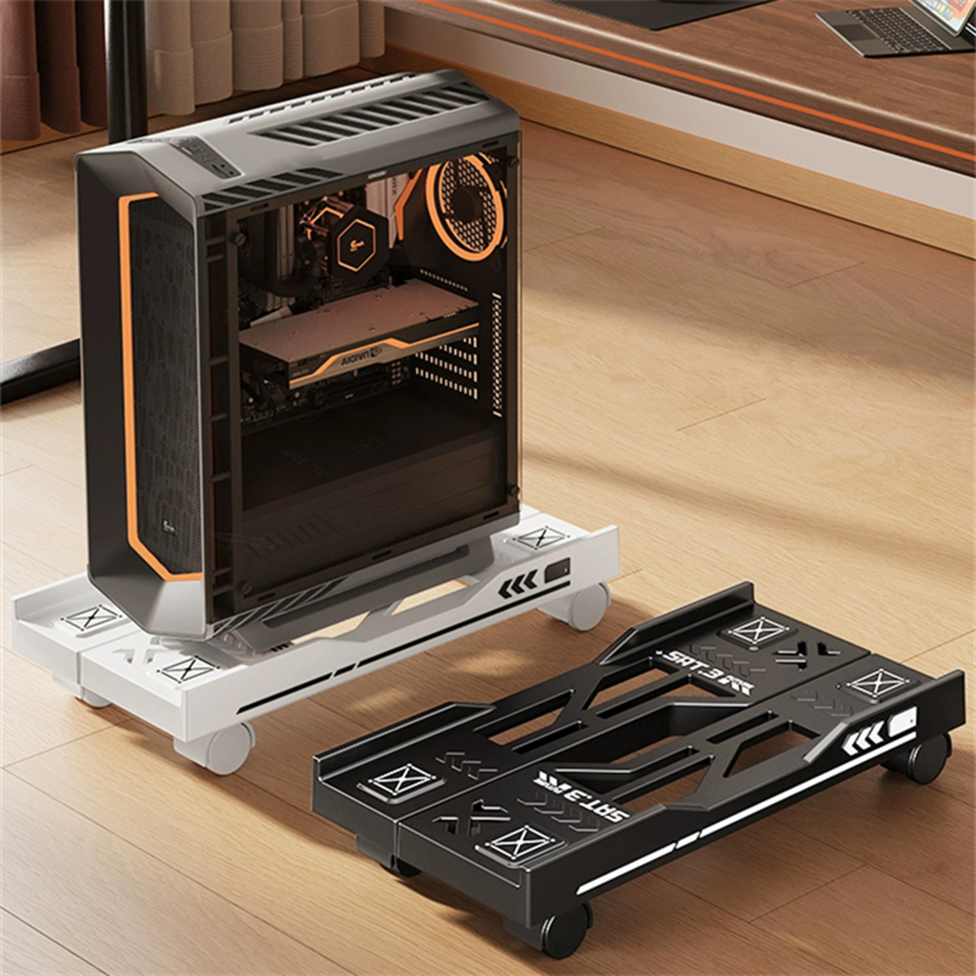 adjustable cpu stand with rolling caster wheels, mobile tower holder for pc desktop