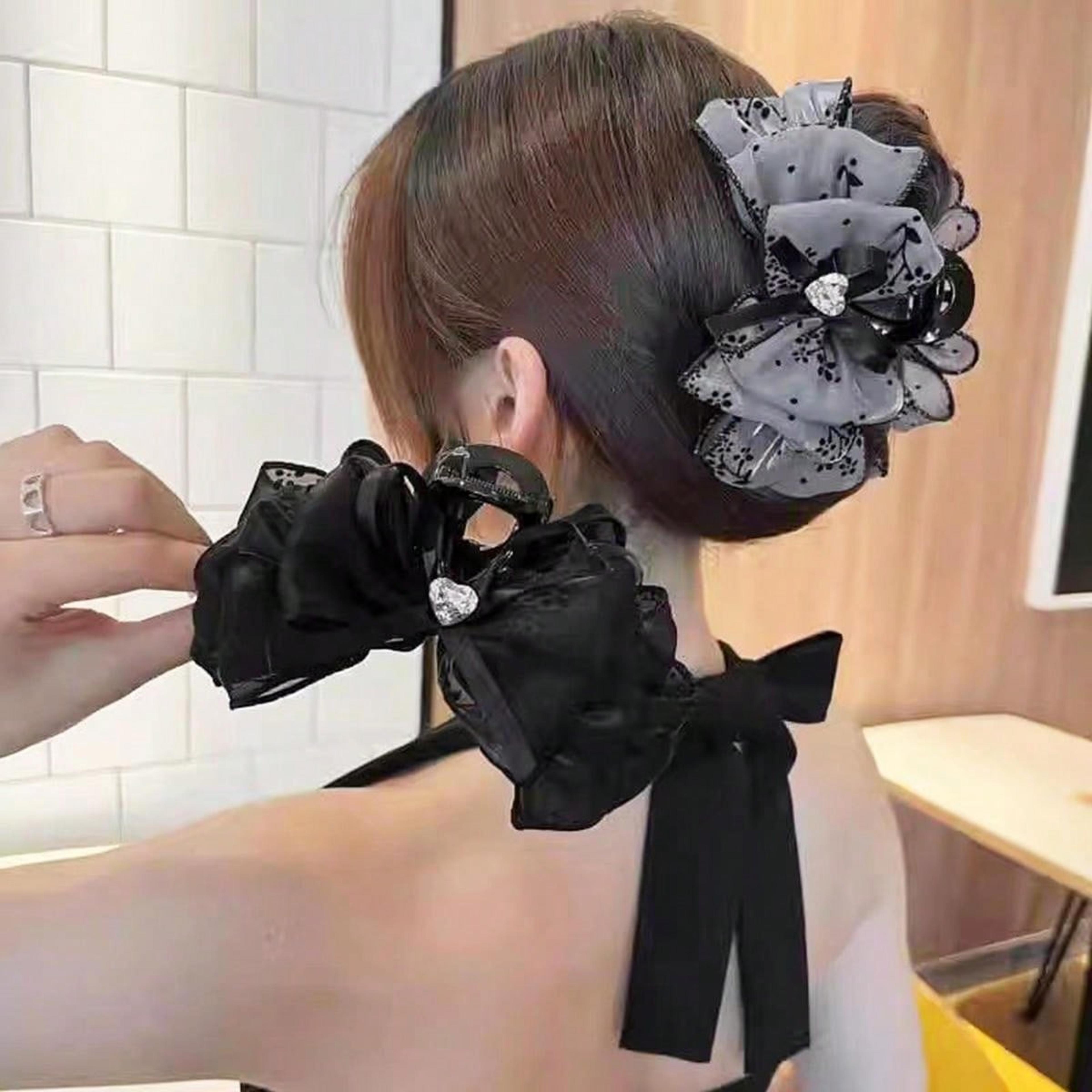 rhinestone heart mesh bow hair clip – multi-color double-sided bubble grip claw