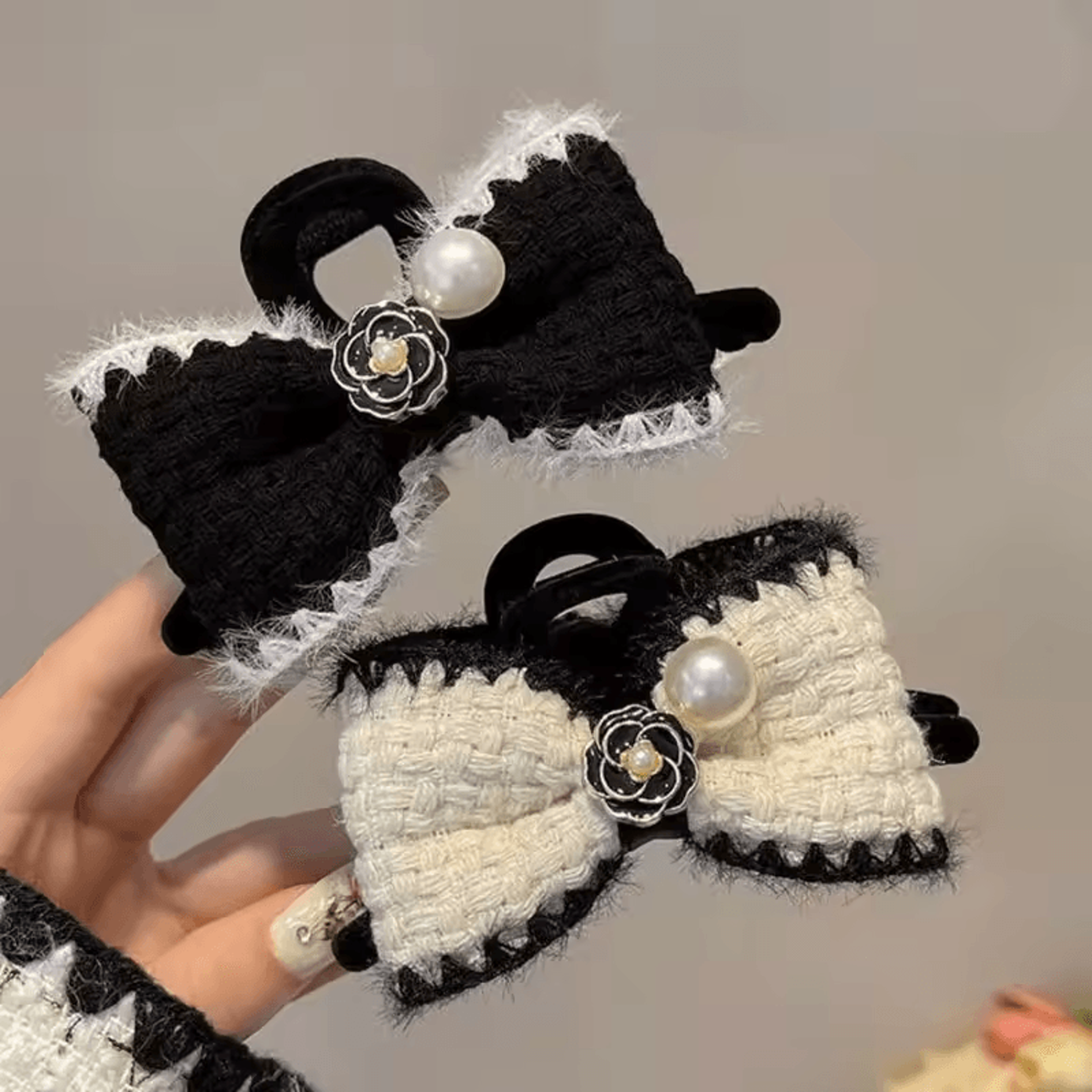 elegant plush camellia flower bow hair clip - luxurious autumn & winter hair accessory